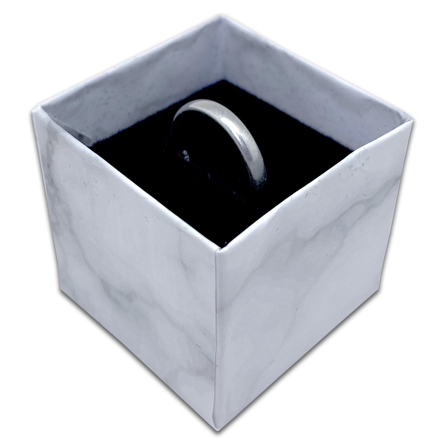 1 9/16" x 1 9/16" Marble White Paper Ring Box with Black Foam Insert