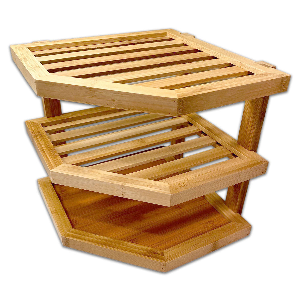 3 Tier Bamboo Wooden Corner Shelf Dish Storage Kitchen Rack 