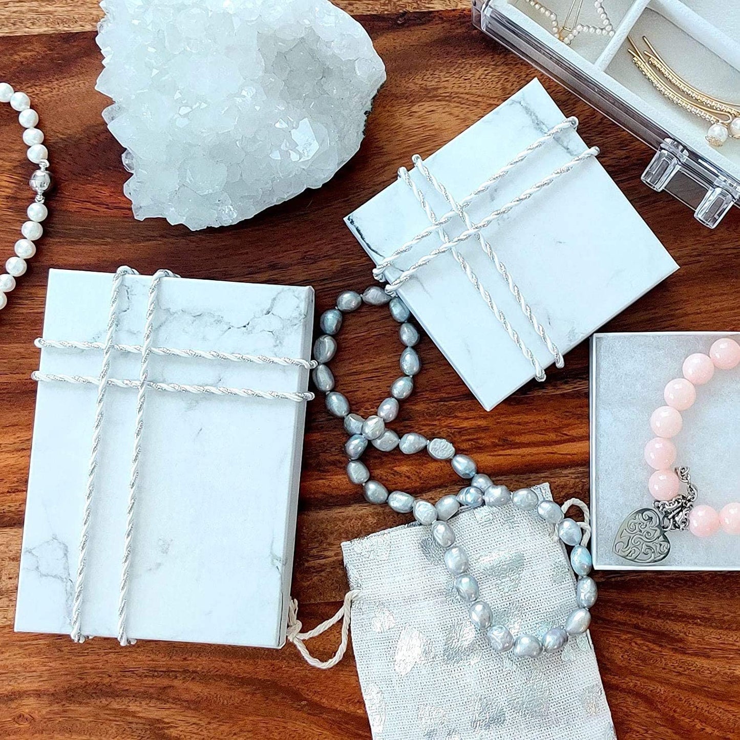 100 Piece Marble White Cotton Filled Jewelry Box Assortment Pack