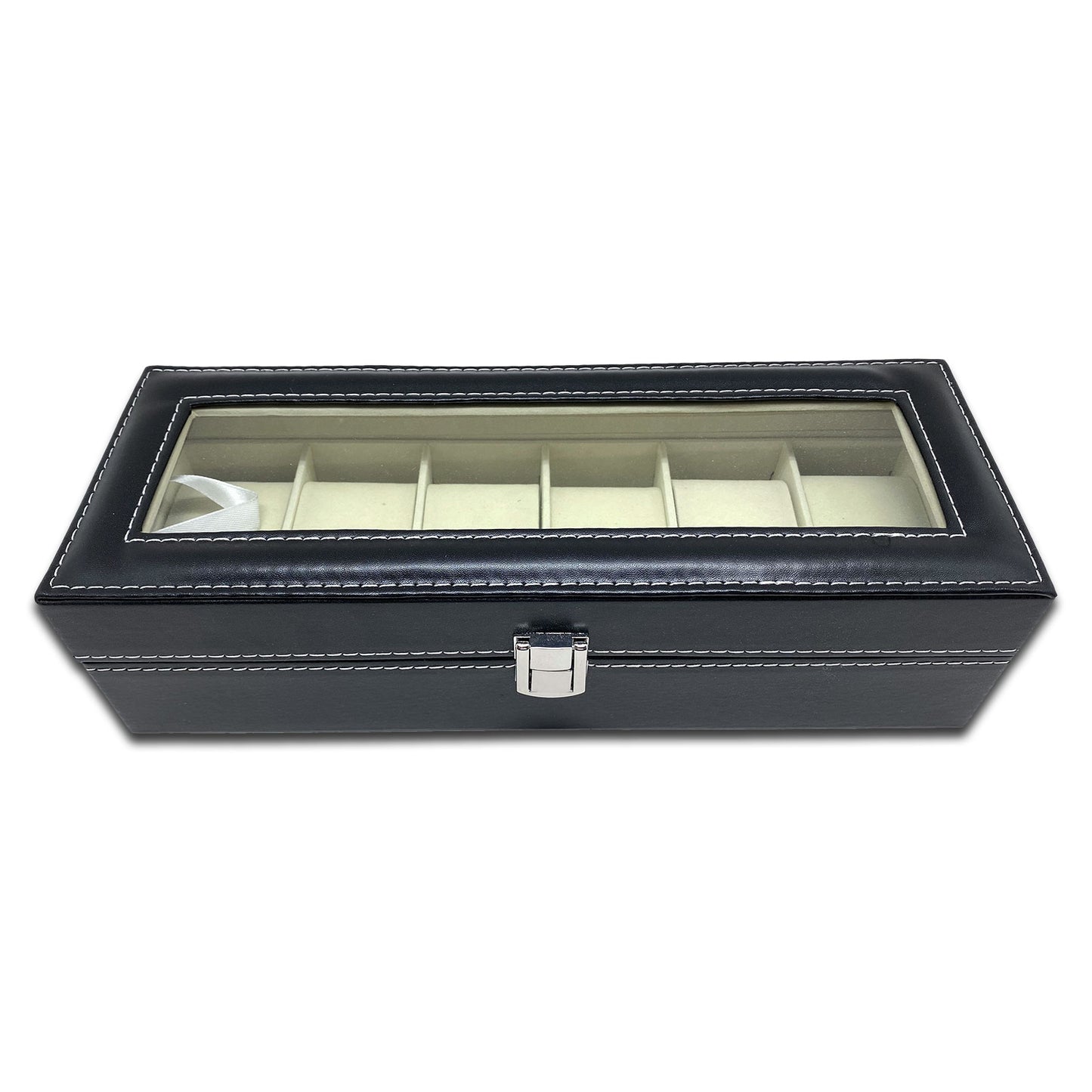 11 1/4" x 4 1/4" Black Leatherette Beige Velvet Watch and Bracelet Display Case