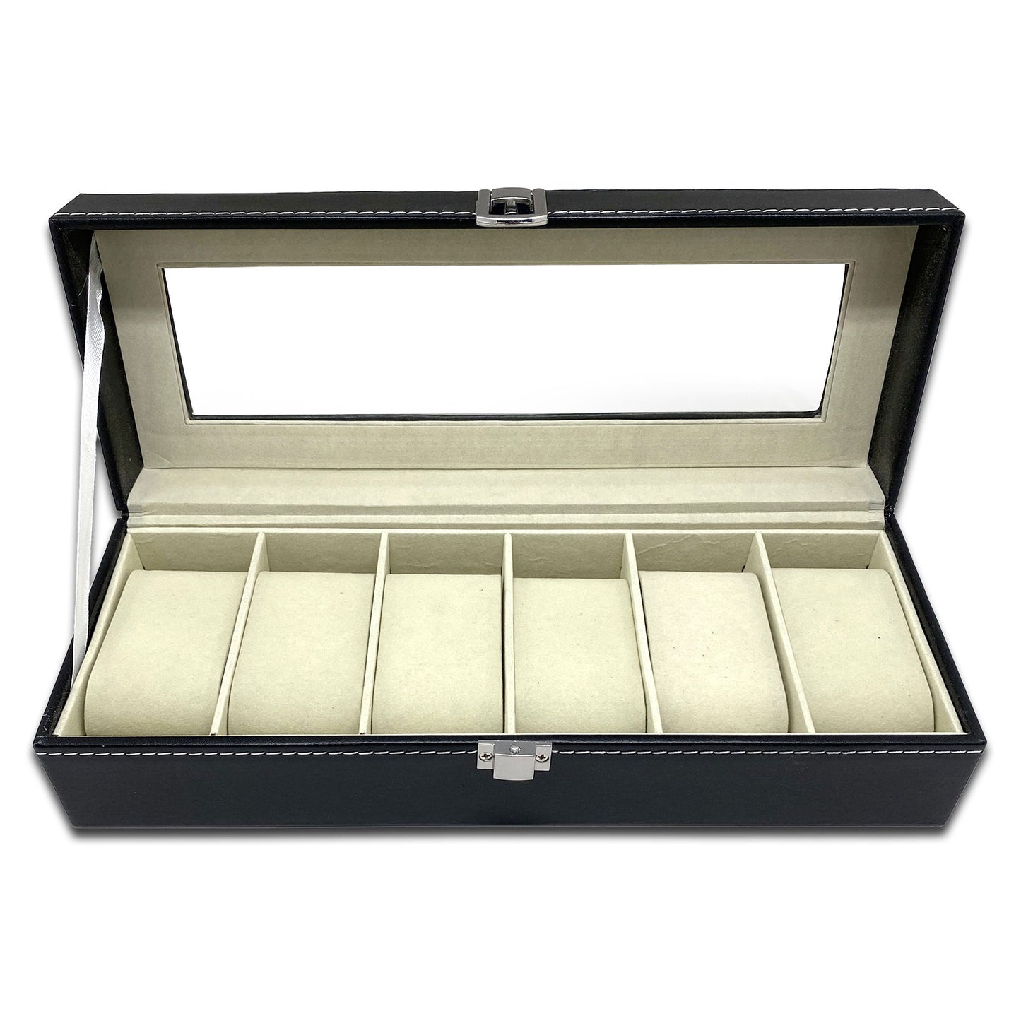 11 1/4" x 4 1/4" Black Leatherette Beige Velvet Watch and Bracelet Display Case