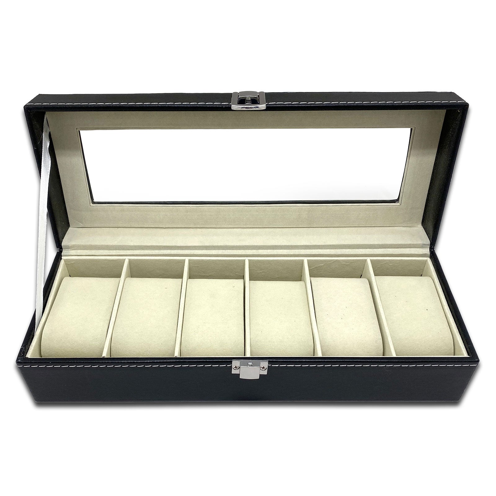 11 1/4" x 4 1/4" Black Leatherette Beige Velvet Watch and Bracelet Display Case