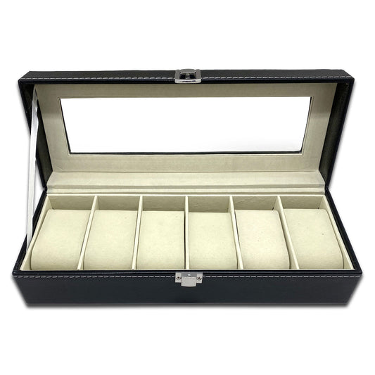 11 1/4" x 4 1/4" Black Leatherette Beige Velvet Watch and Bracelet Display Case