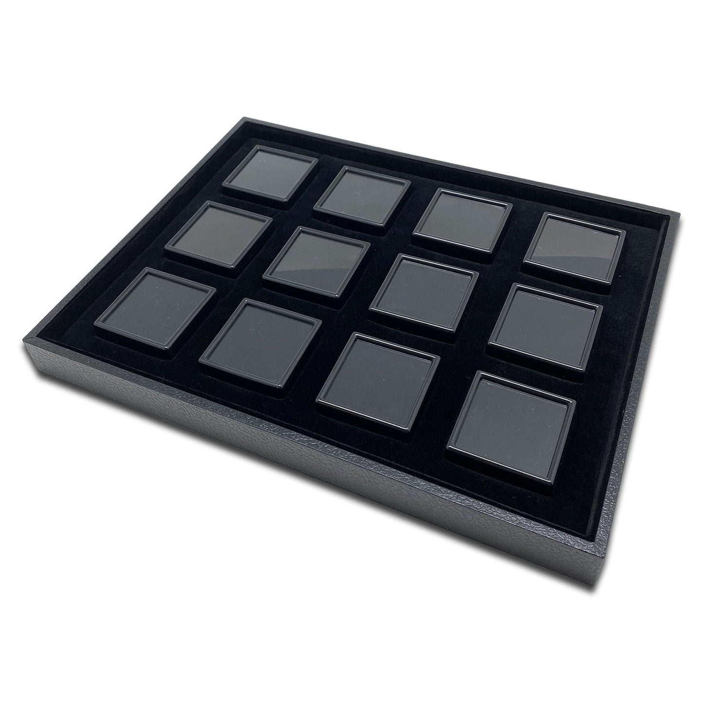 12 Black Gem Boxes with Black Wood Tray