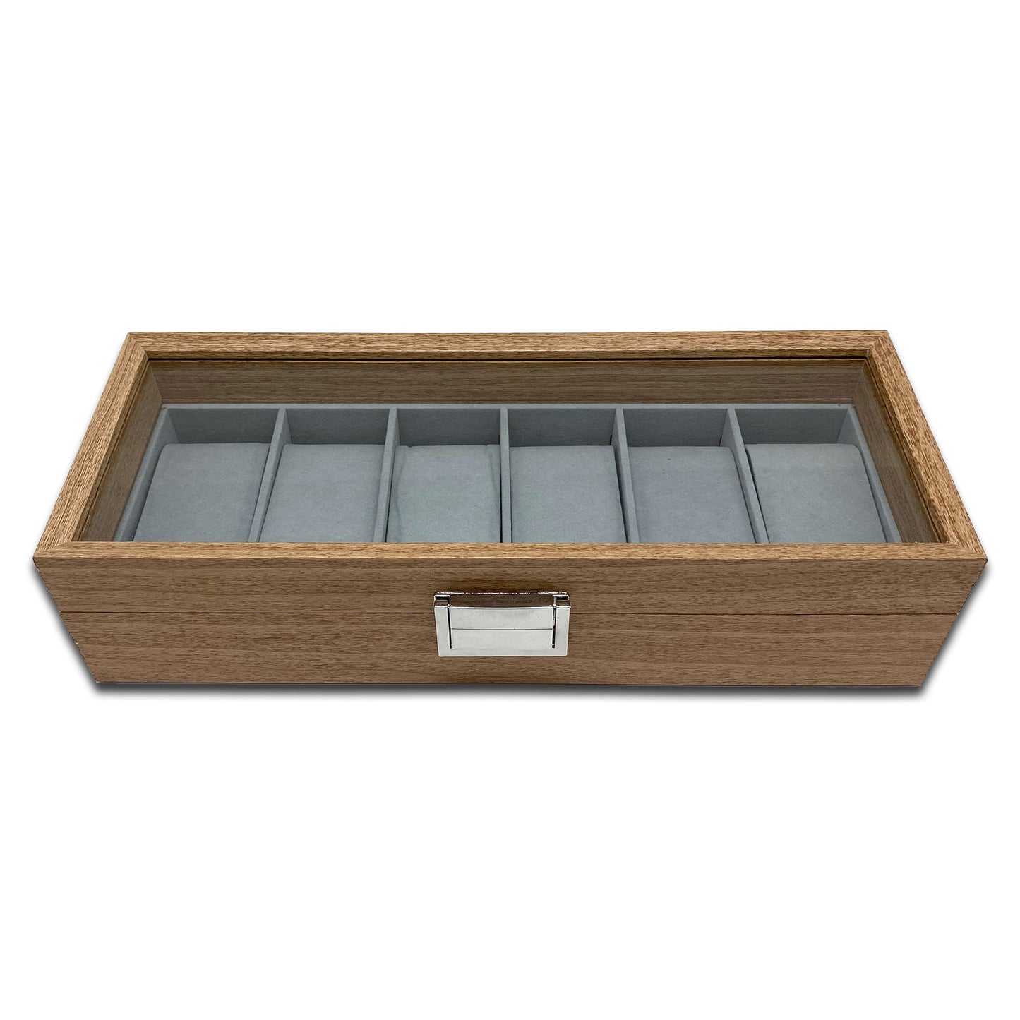 12 1/4" x 4 3/4" Wood Gray Velvet Watch and Bracelet Display Case