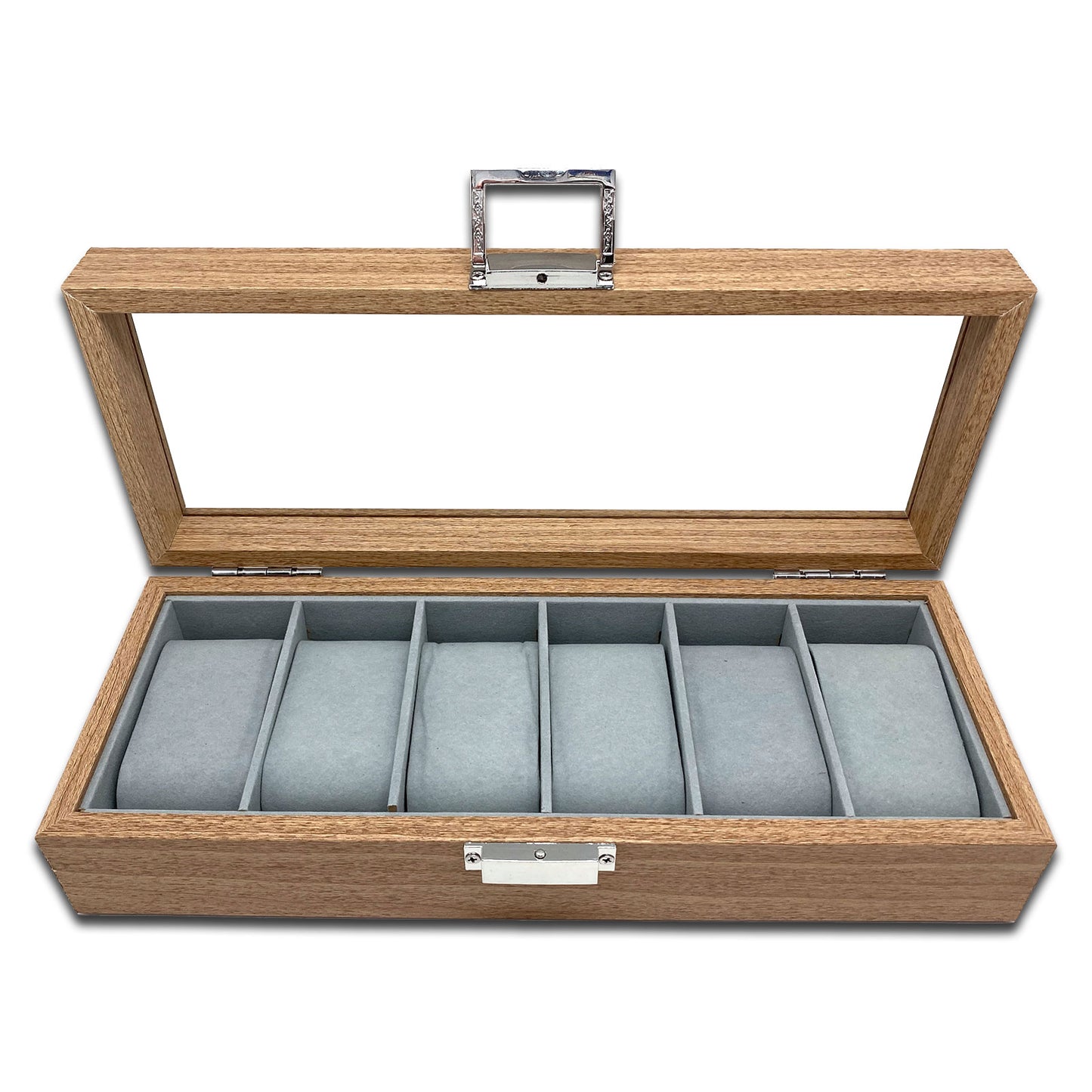 12 1/4" x 4 3/4" Wood Gray Velvet Watch and Bracelet Display Case