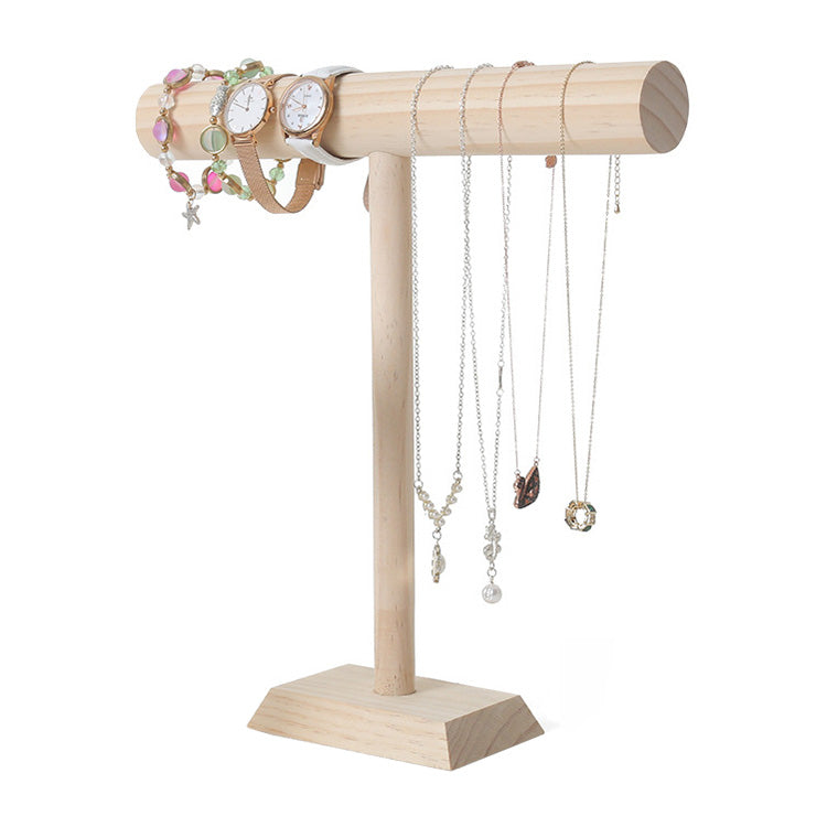 12" Natural Wood Single Round T-Bar Bracelet Display