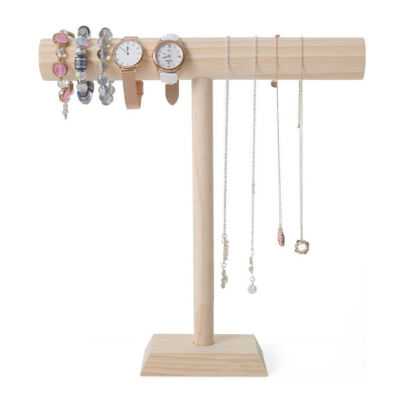 12" Natural Wood Single Round T-Bar Bracelet Display