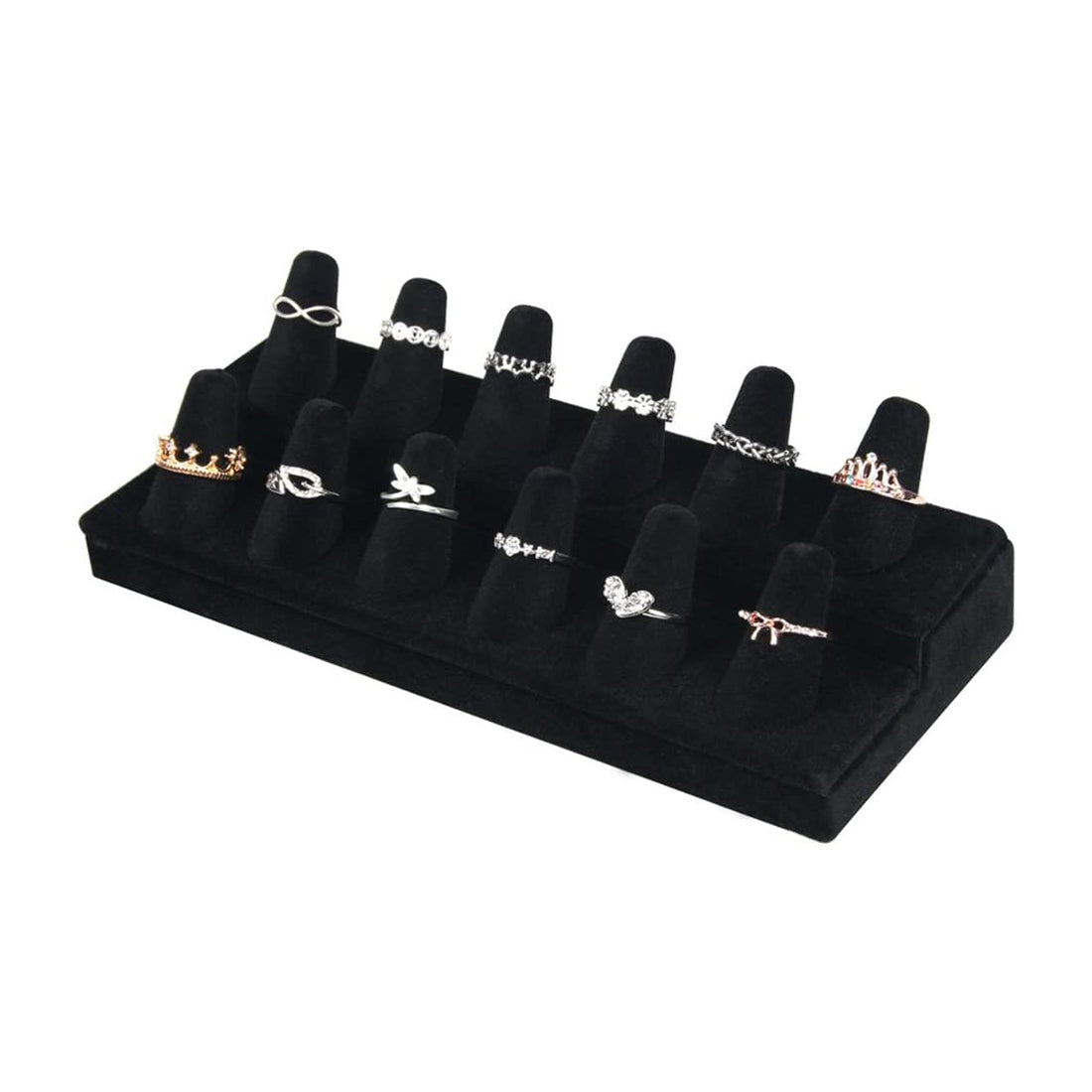 12 Finger Black Velvet Ring Jewelry Display