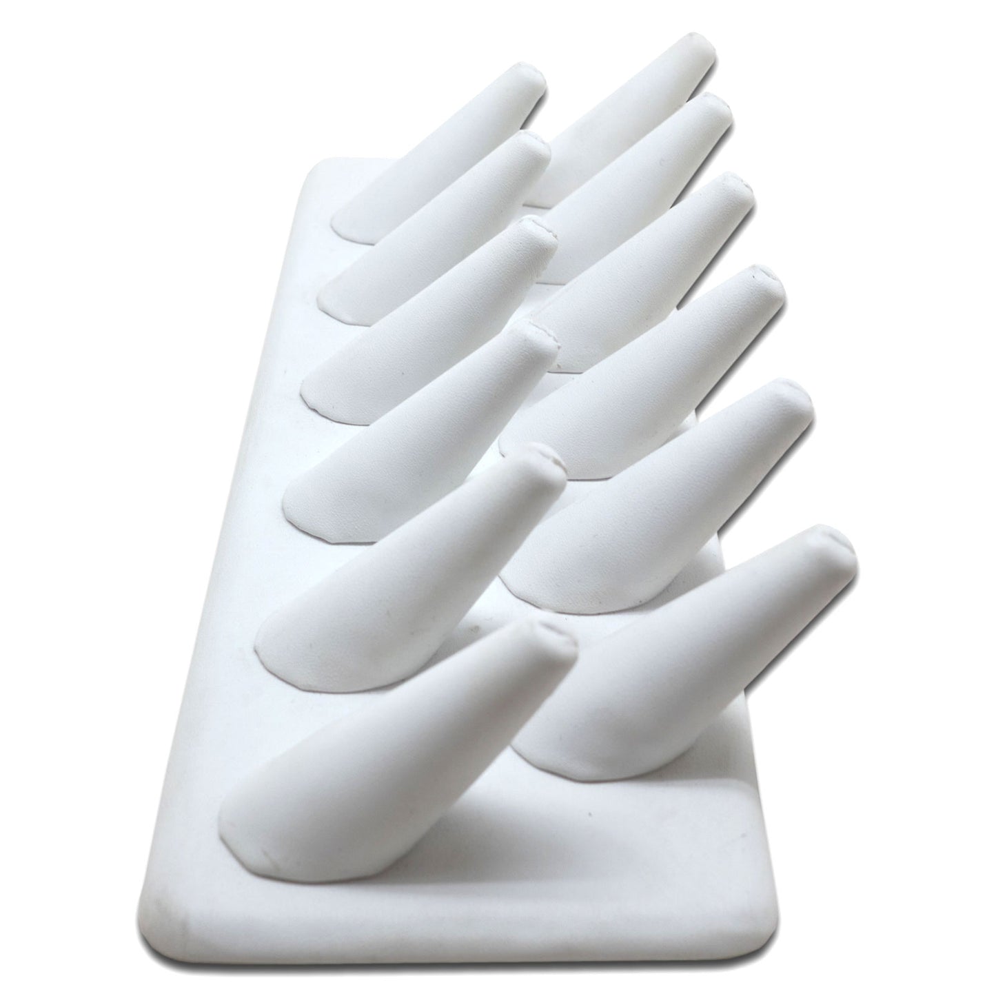 12 Finger White Leatherette Ring Jewelry Display