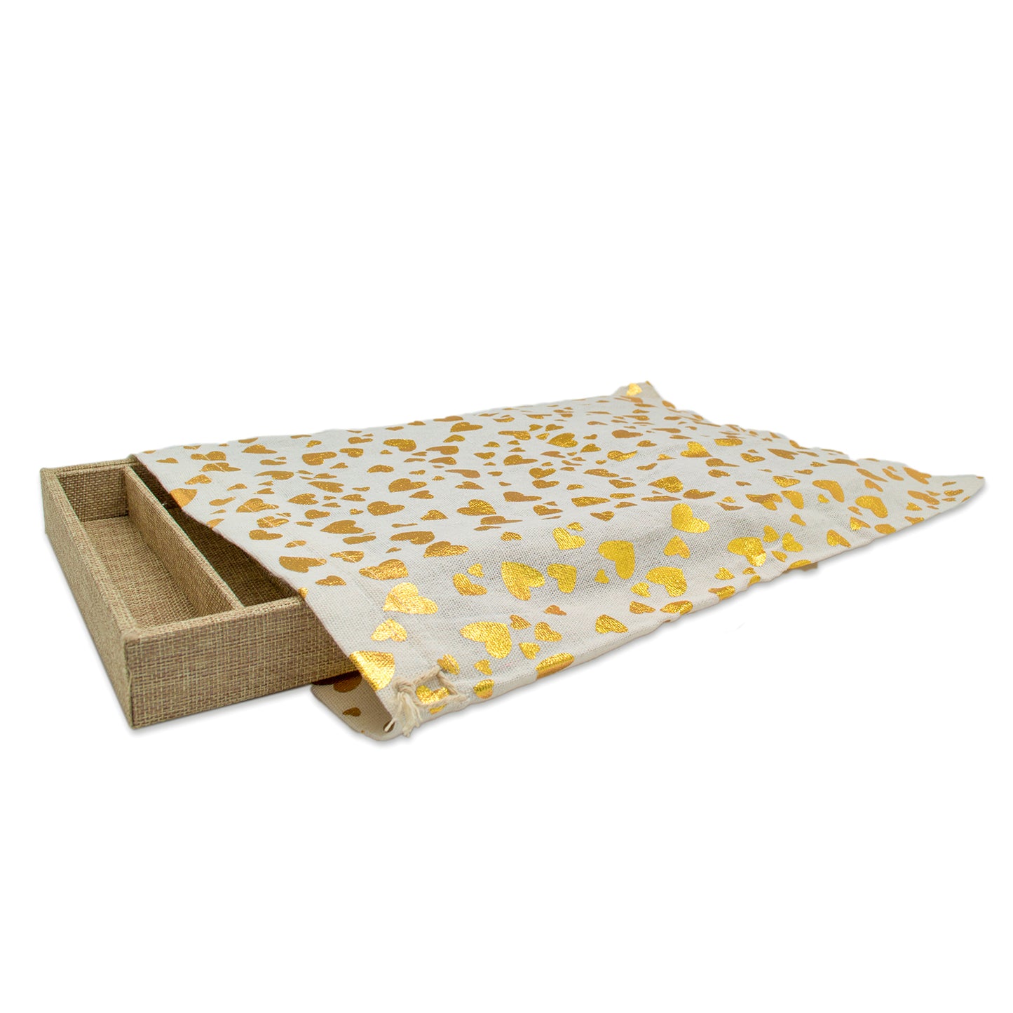 12" x 16" Cotton Muslin Gold Heart Drawstring Gift Bags