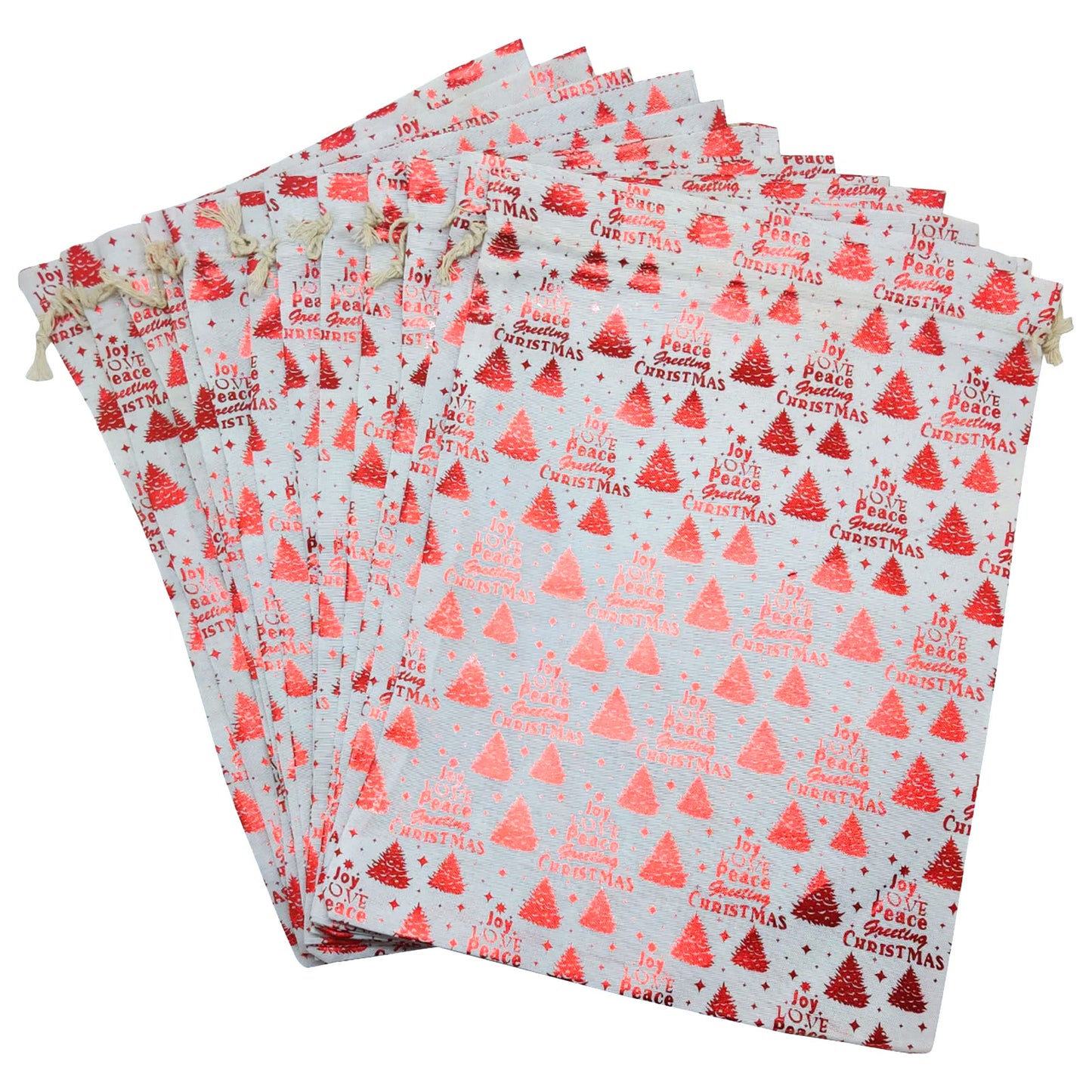 12" x 16" Cotton Muslin Red Christmas Tree Drawstring Gift Bags