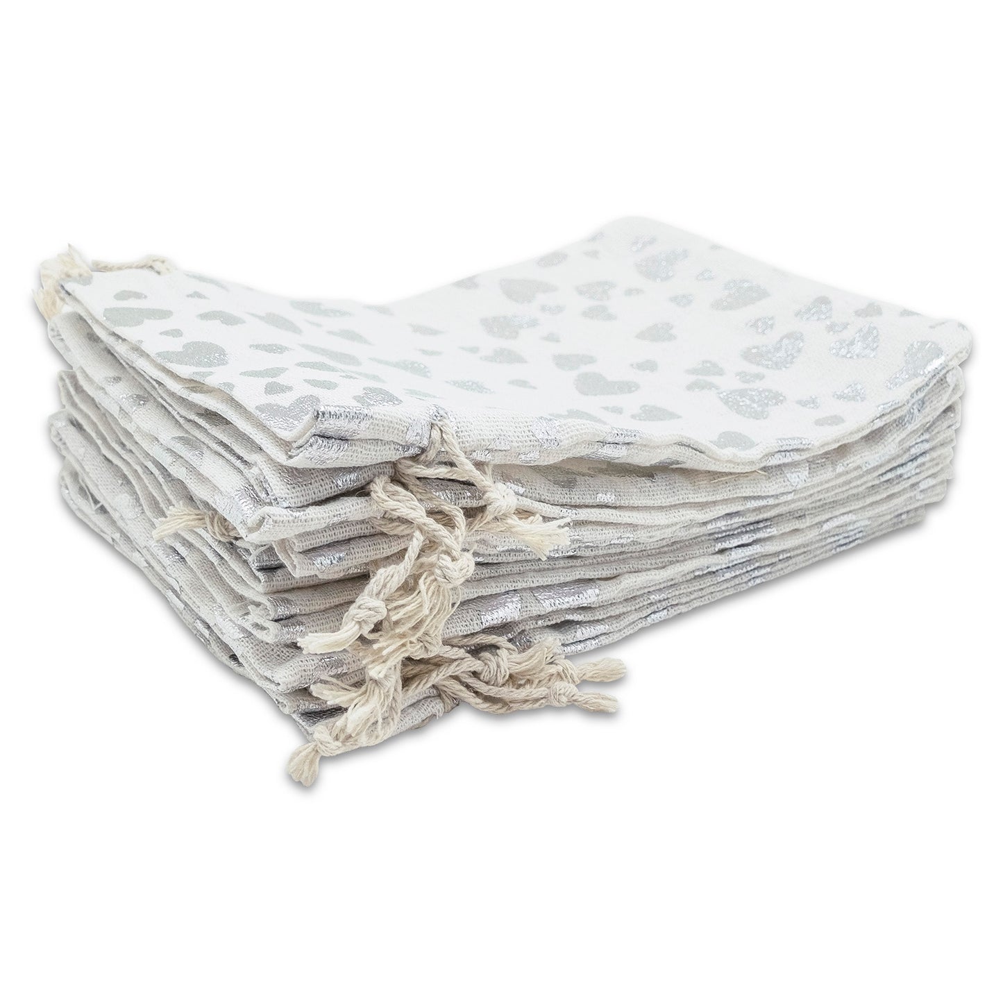12" x 16" Cotton Muslin Silver Heart Drawstring Gift Bags