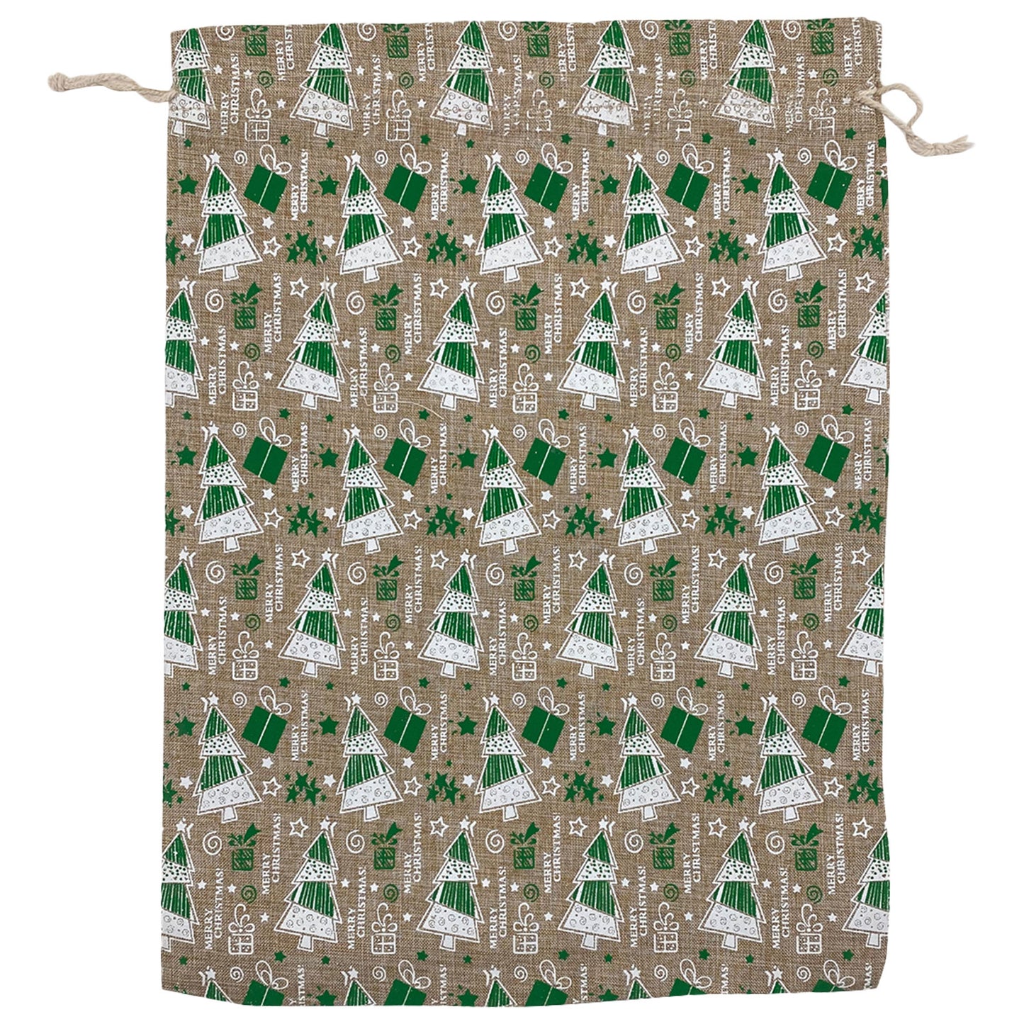 12" x 16" Jute Burlap Green Christmas Tree Drawstring Gift Bags