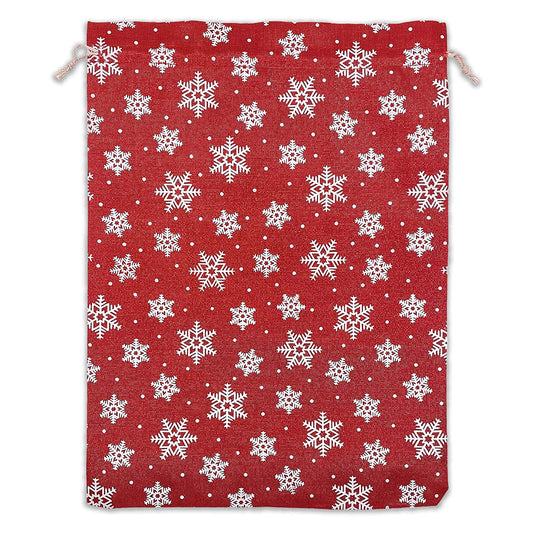 12" x 16" Jute Burlap Red Christmas White Snowflake Drawstring Gift Bags
