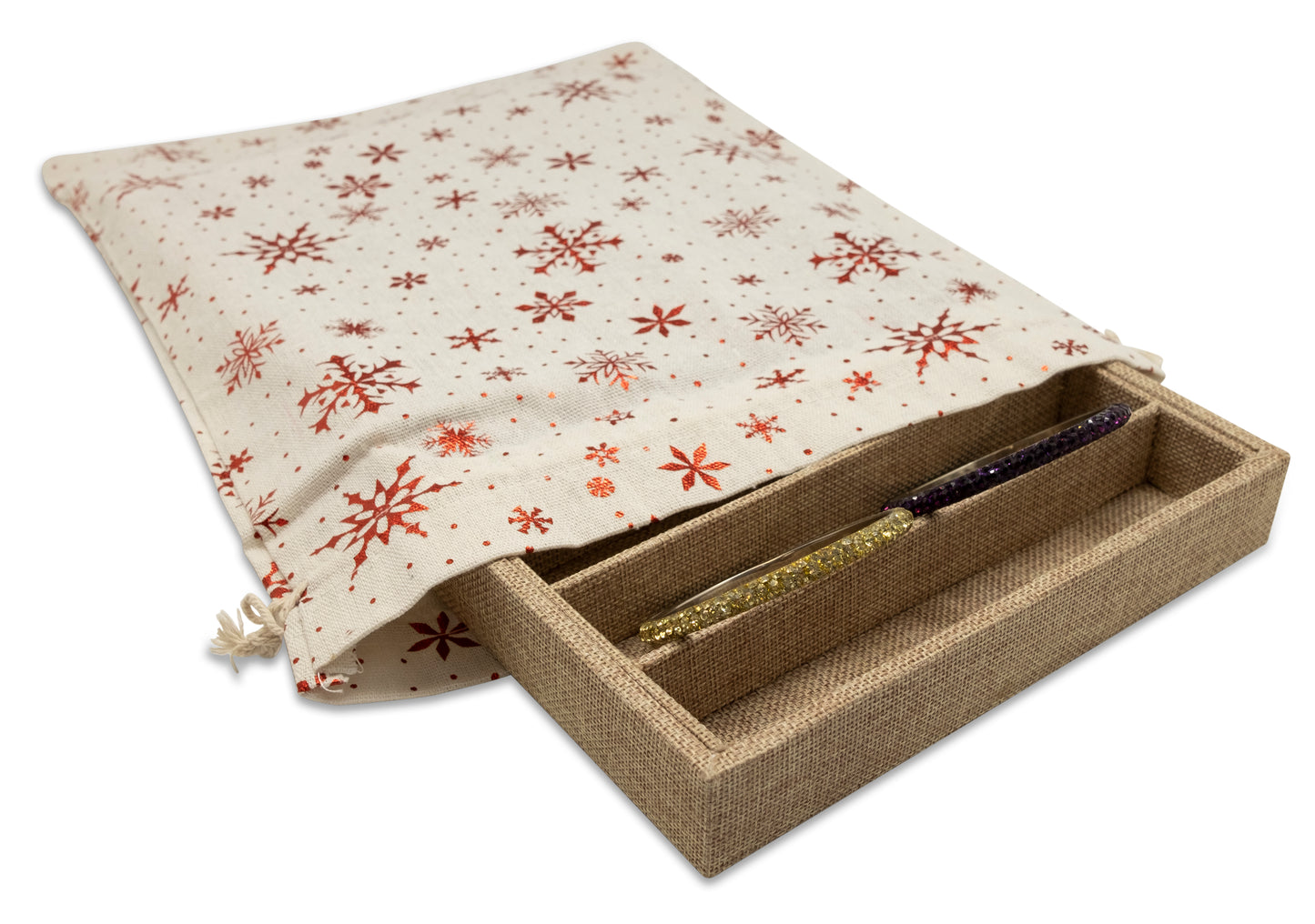 12" x 16" Cotton Muslin Red Snowflake Drawstring Gift Bags