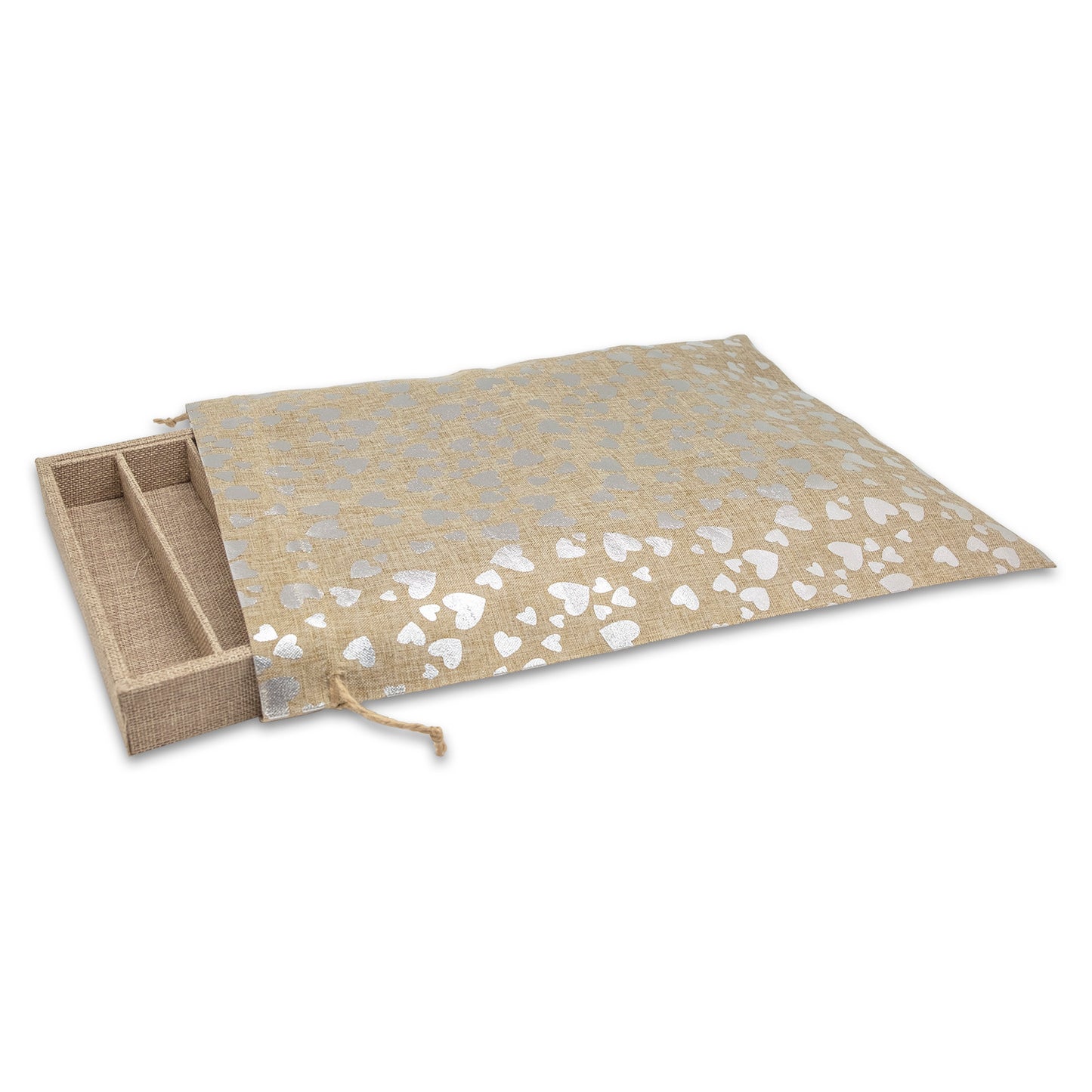 12" x 16" Jute Burlap Silver Heart Drawstring Gift Bags