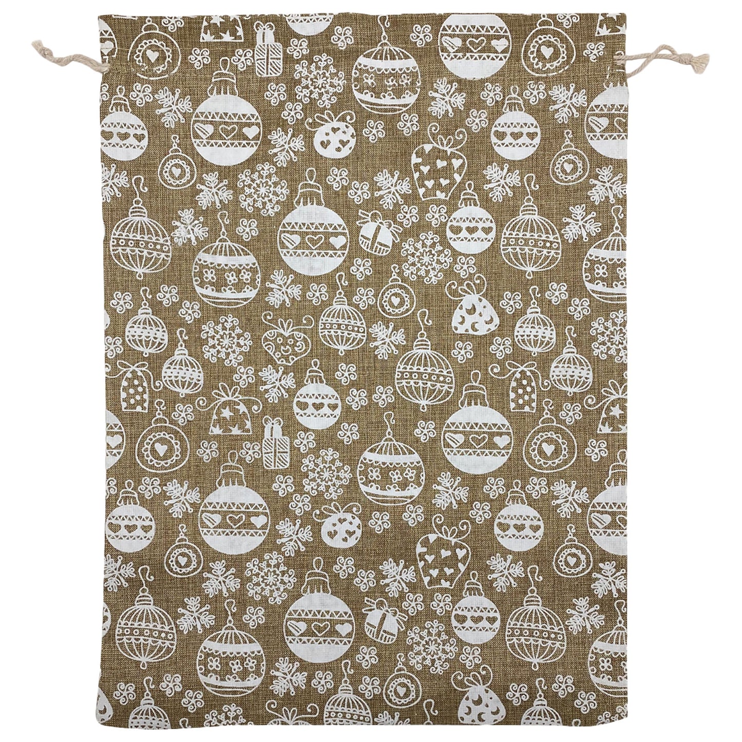 12" x 16" Jute Burlap White Christmas Ornament Drawstring Gift Bags