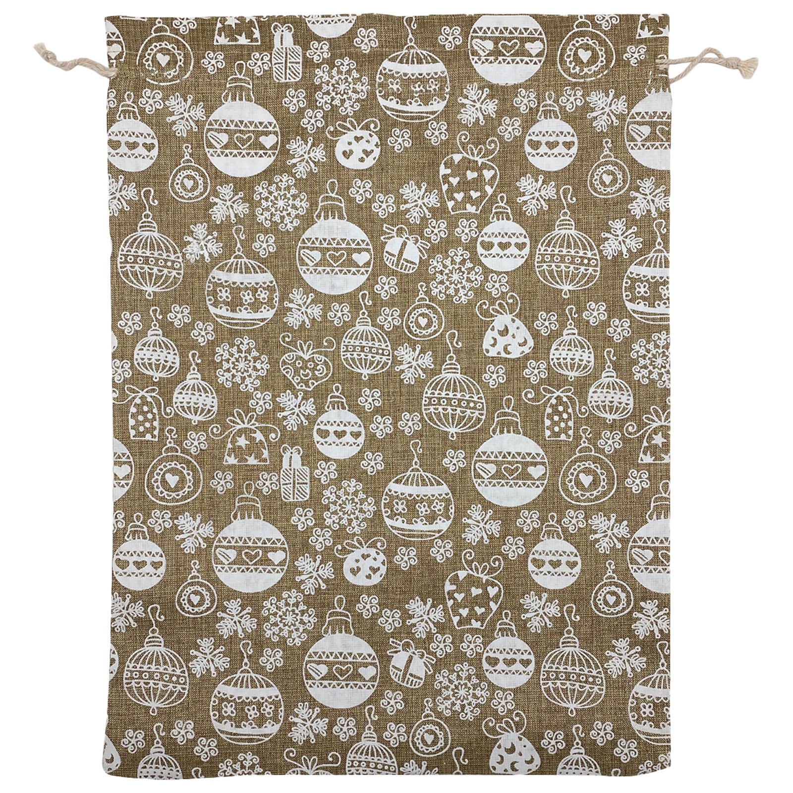 12" x 16" Jute Burlap White Christmas Ornament Drawstring Gift Bags