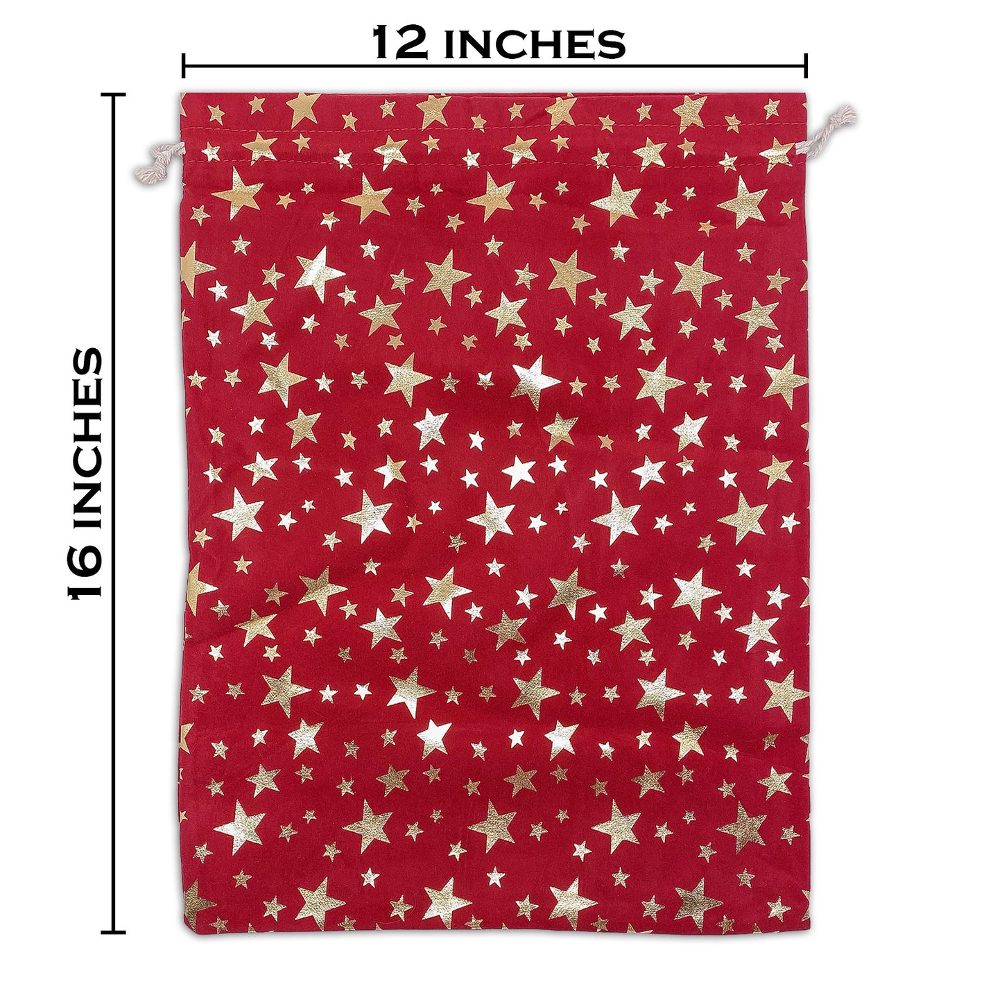 12" x 16" Red Velvet Gold Star Drawstring Gift Bags