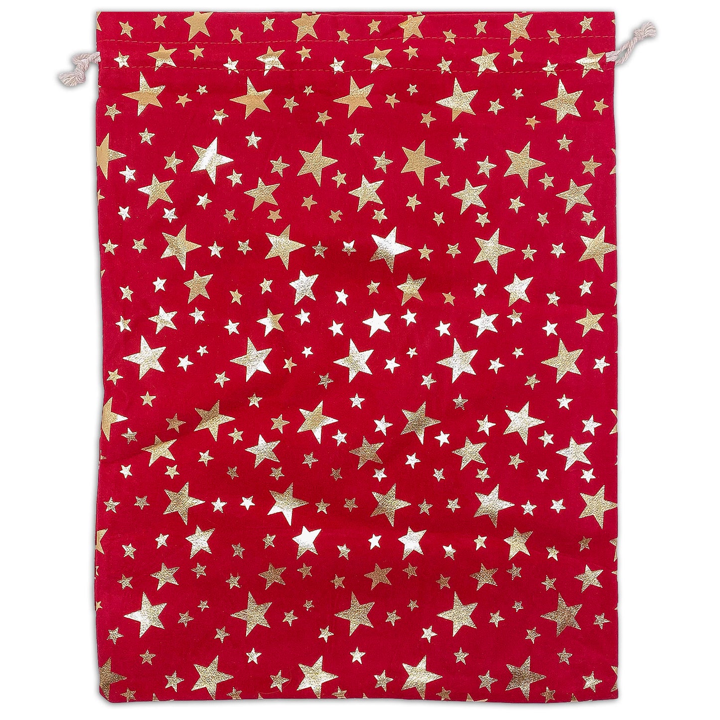 12" x 16" Red Velvet Gold Star Drawstring Gift Bags