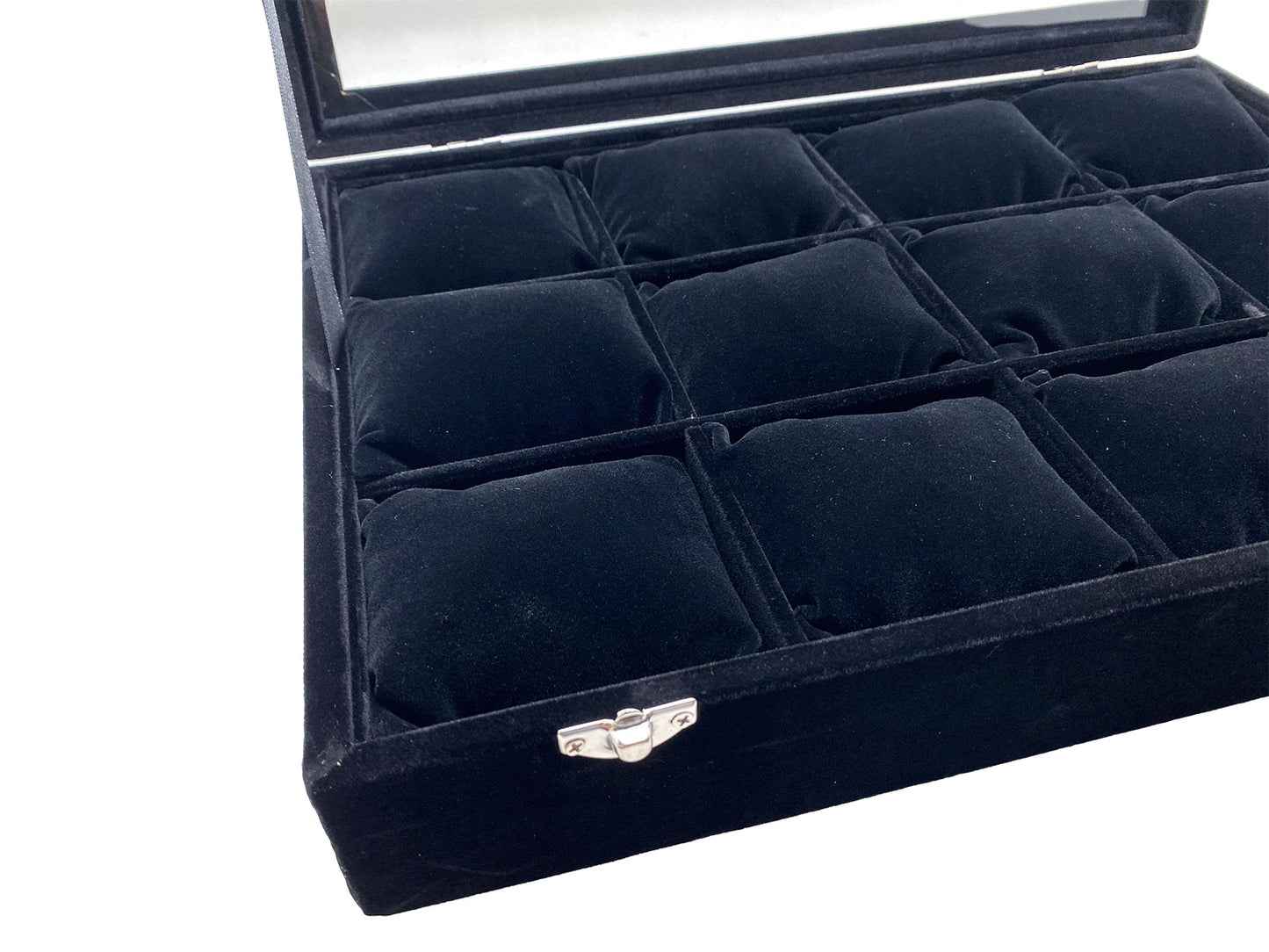13 3/4" x 9 1/2" x 3" Glass Top Case with 12 Black Velvet Jewelry Display Pillows