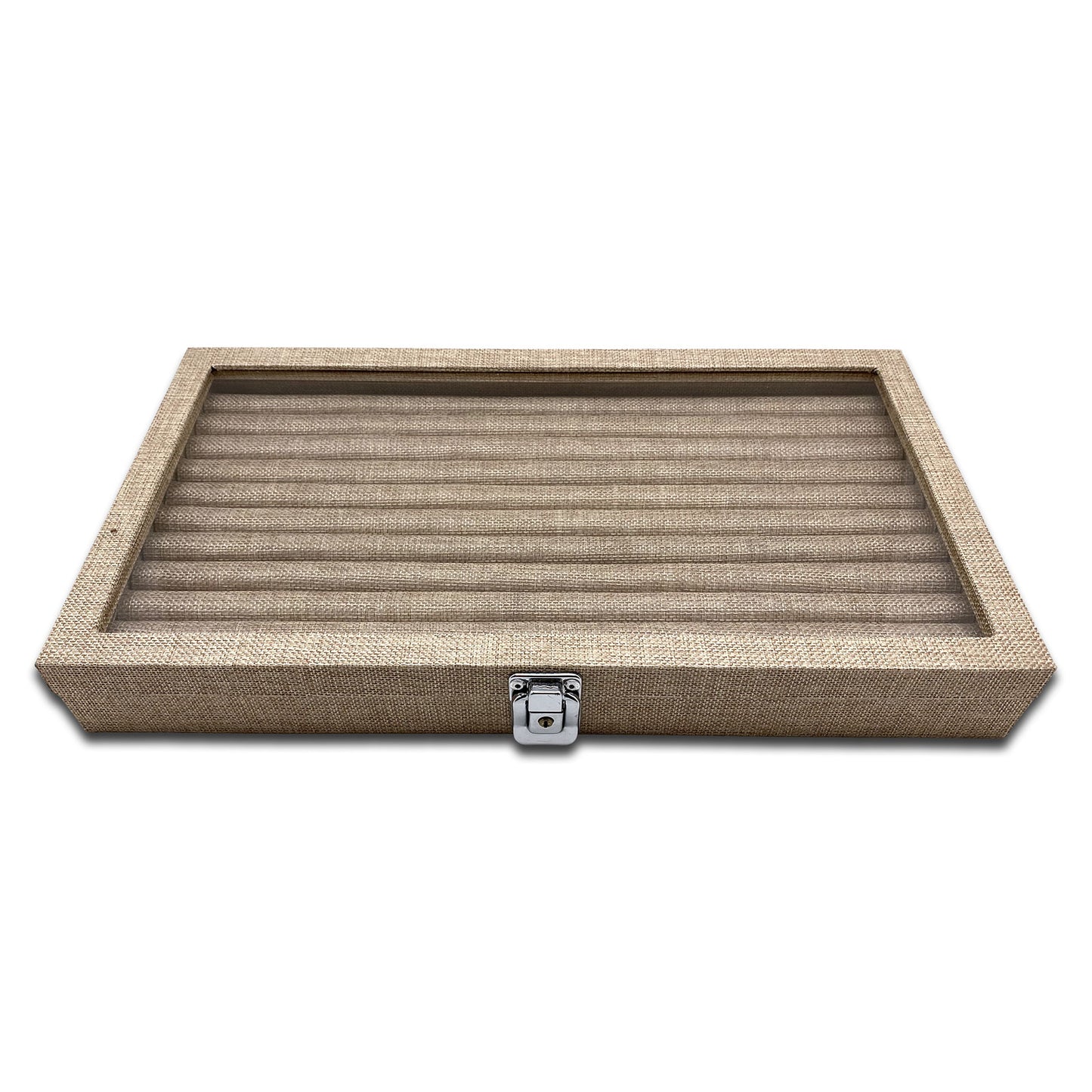 14 3/4"x 8 1/4" Burlap Ring Display Case w/ Glass Top