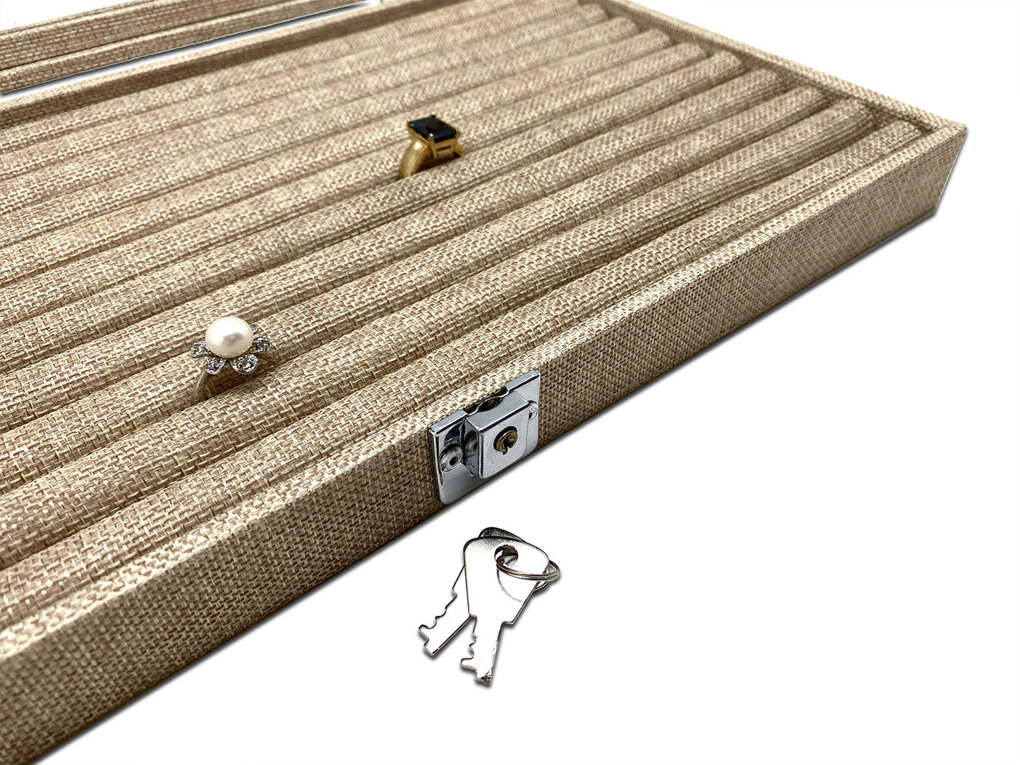 14 3/4"x 8 1/4" Burlap Ring Display Case w/ Glass Top