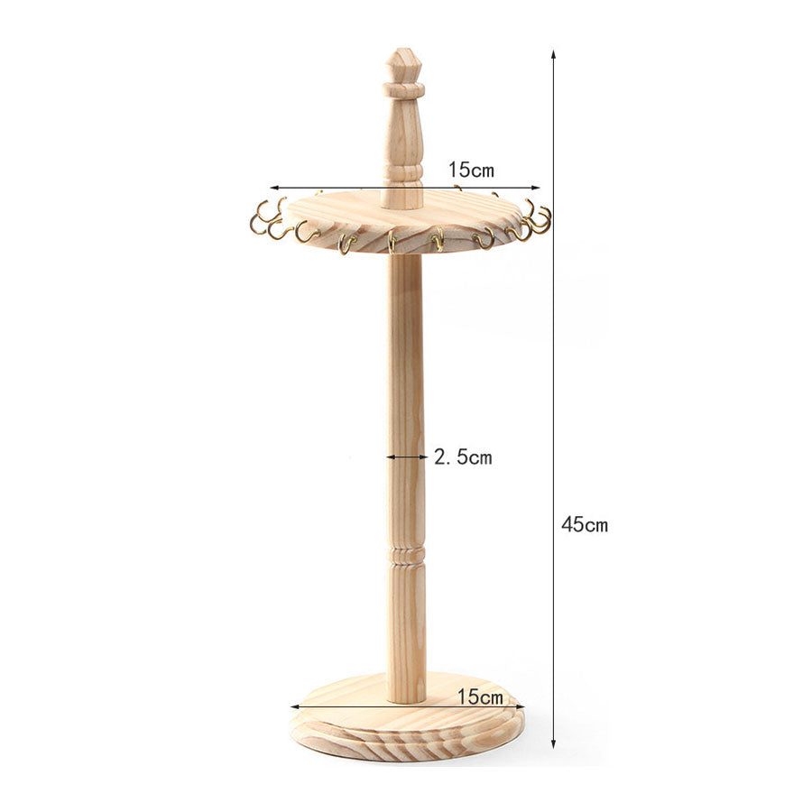 17" Wood Round Necklace Display Stand with 18 Hooks