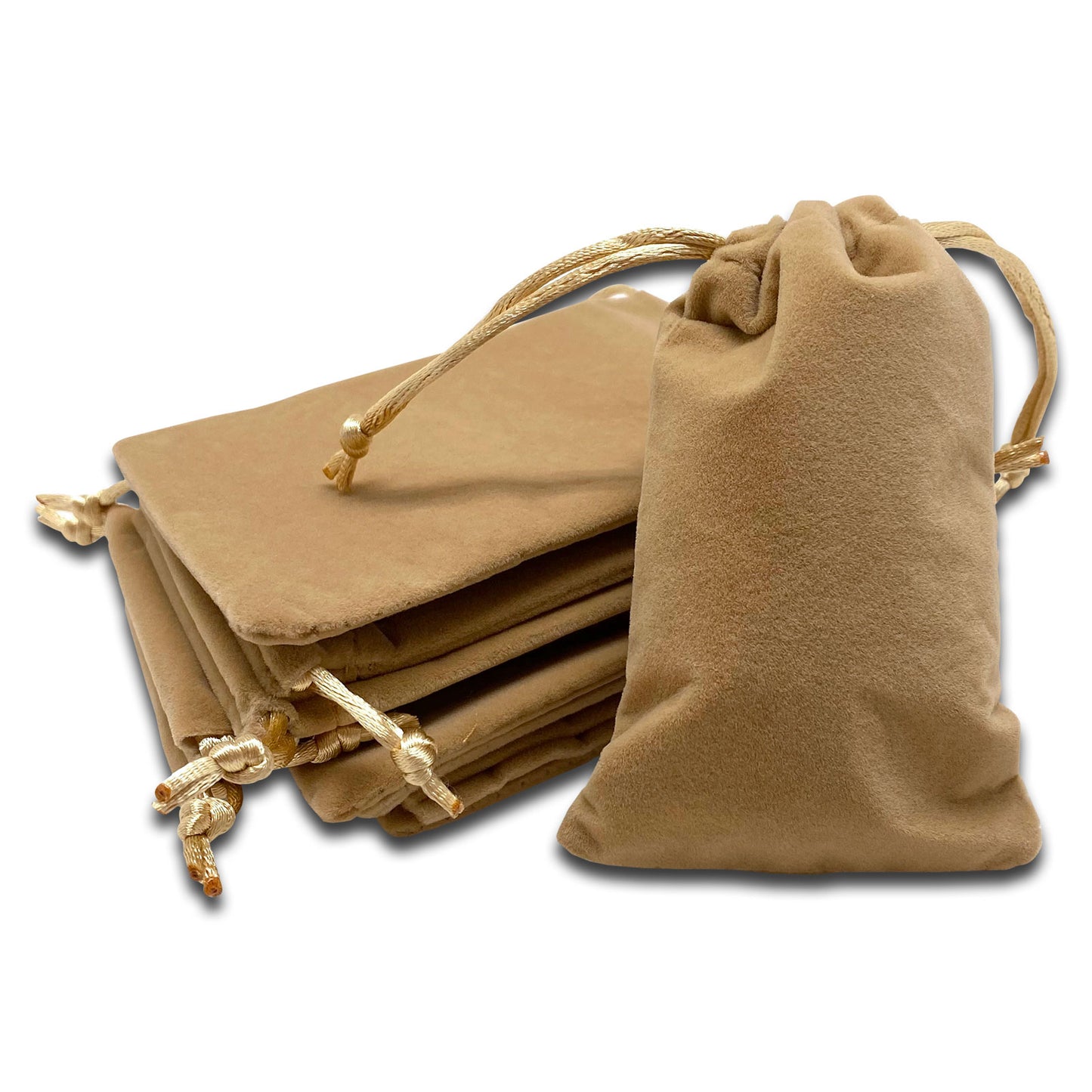 3" x 4 1/2" Golden Brown Velvet Drawstring Pouch (12-Pack)