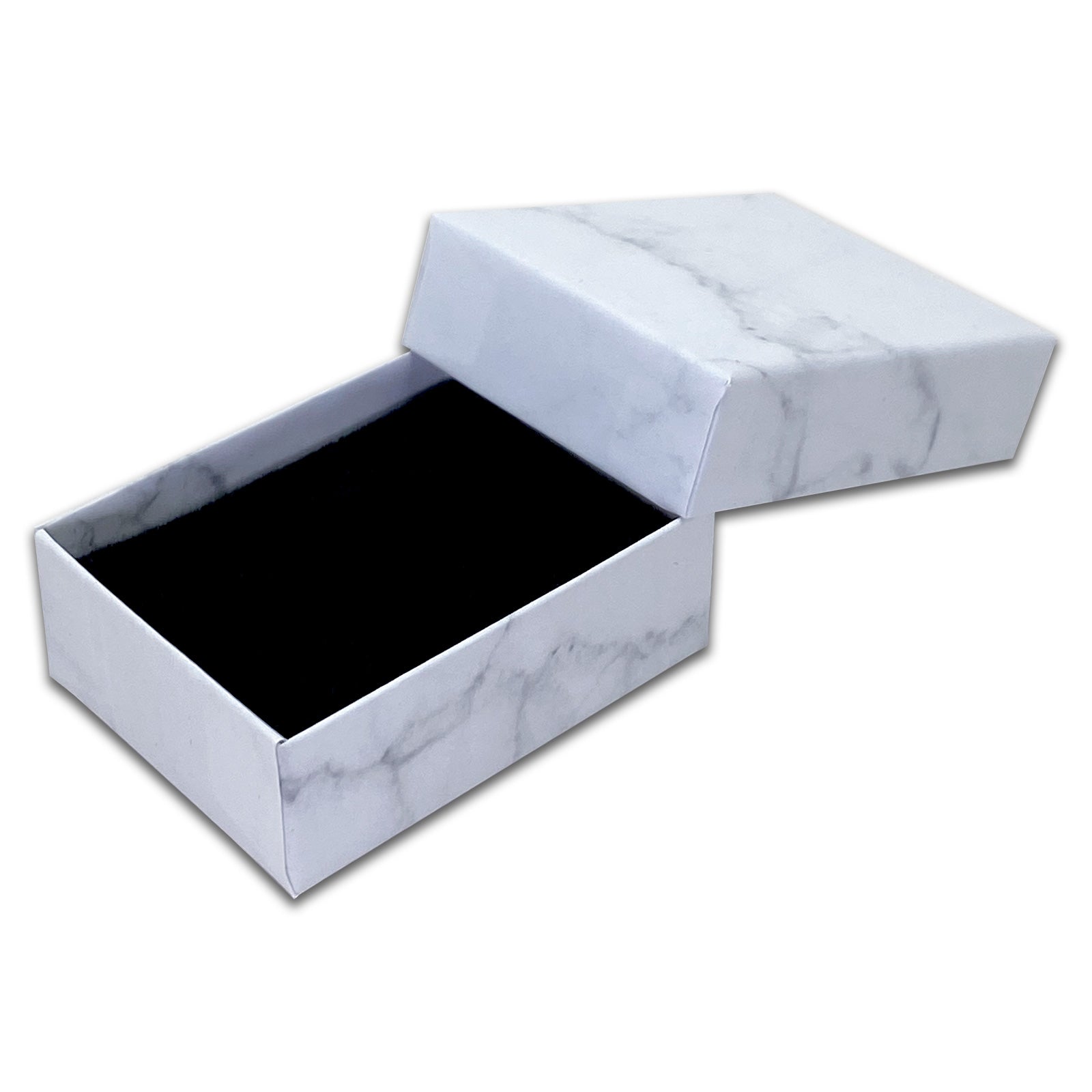2 1/8" x 1 5/8" White Marble Paper Earring Box with Black Foam Insert