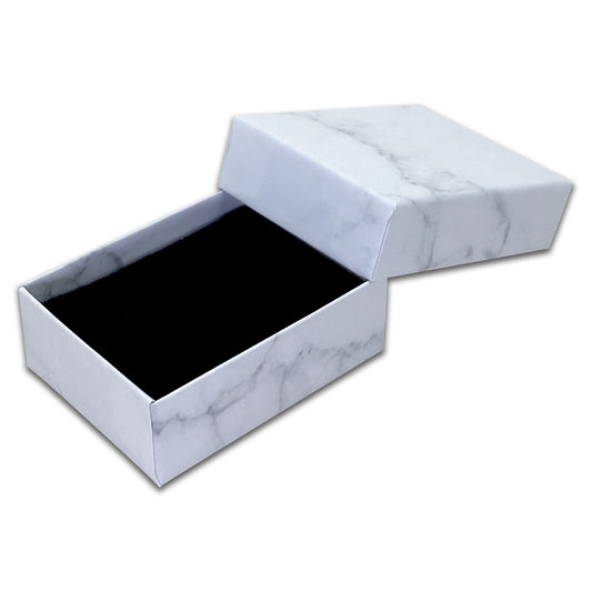 2 1/8" x 1 5/8" White Marble Paper Earring Box with Black Foam Insert