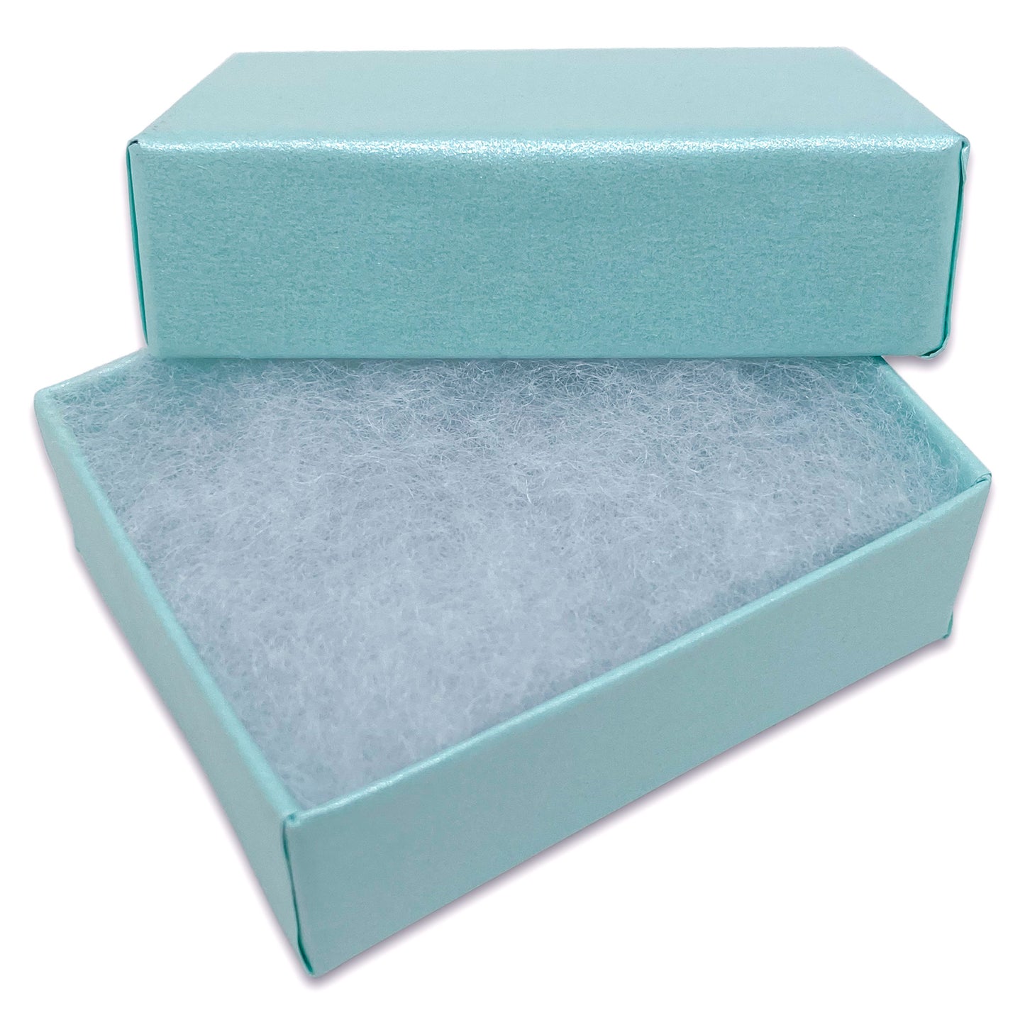 2 1/8" x 1 5/8" x 3/4" Light Pearl Teal Cotton Filled Paper Box