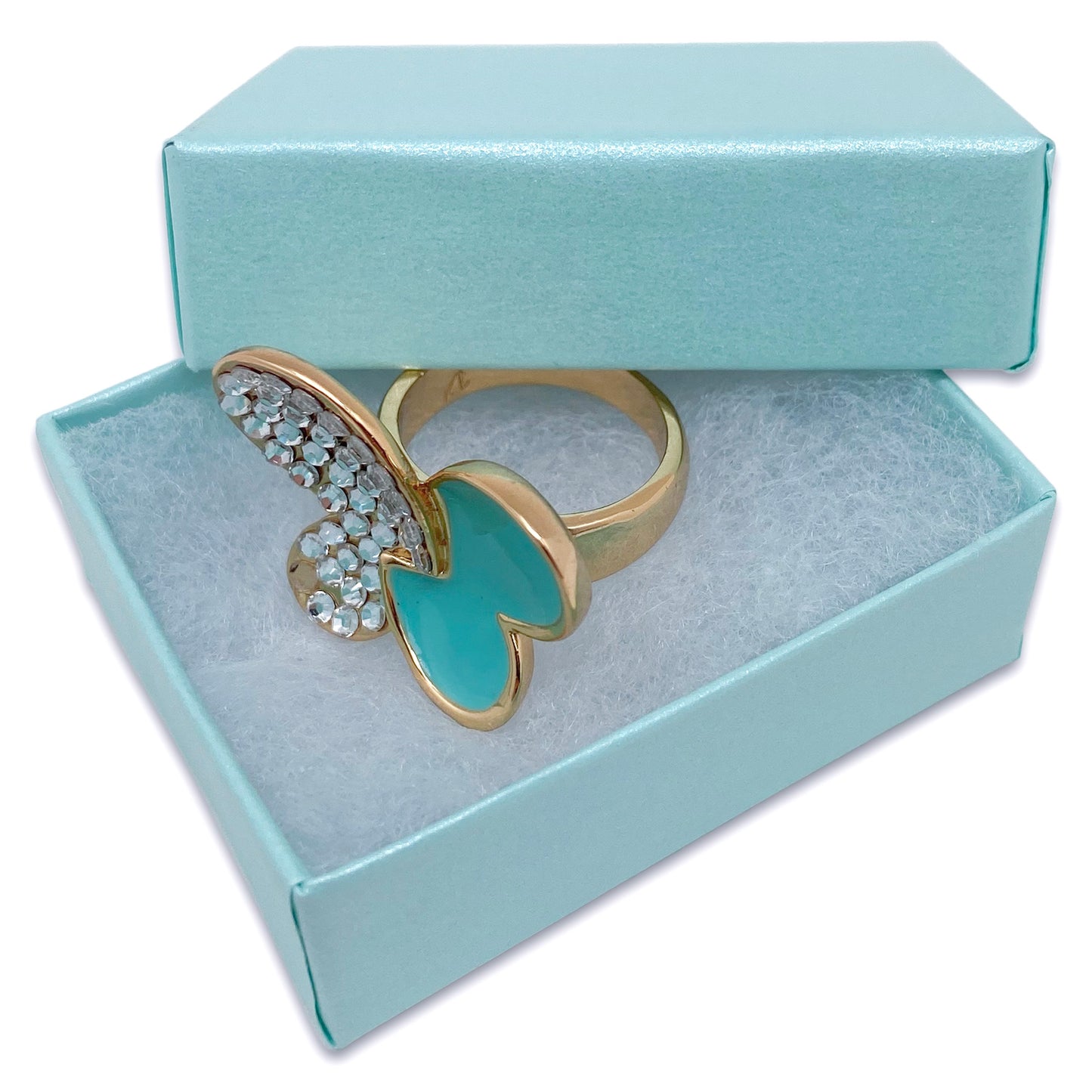 2 1/8" x 1 5/8" x 3/4" Light Pearl Teal Cotton Filled Paper Box