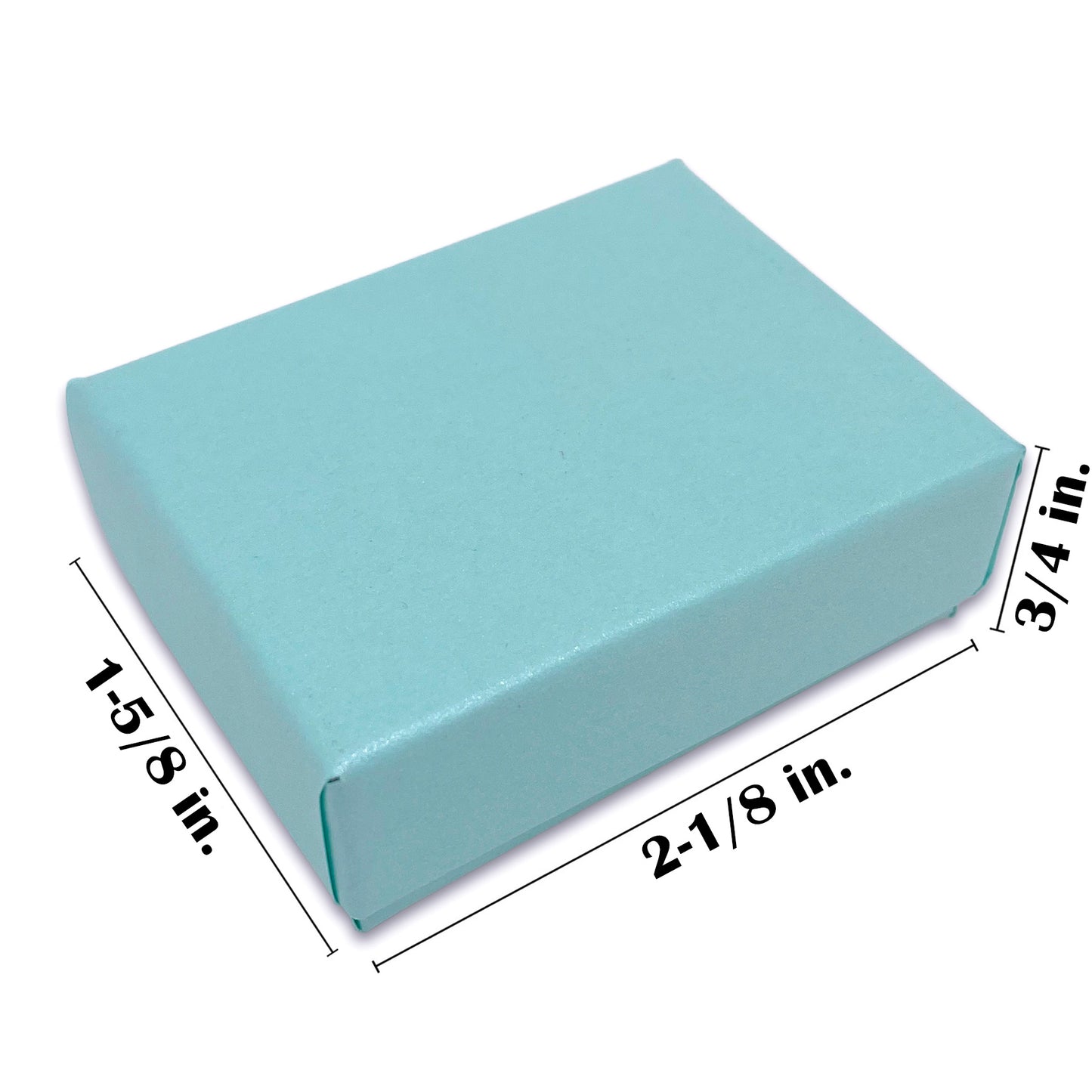 2 1/8" x 1 5/8" x 3/4" Light Pearl Teal Cotton Filled Paper Box