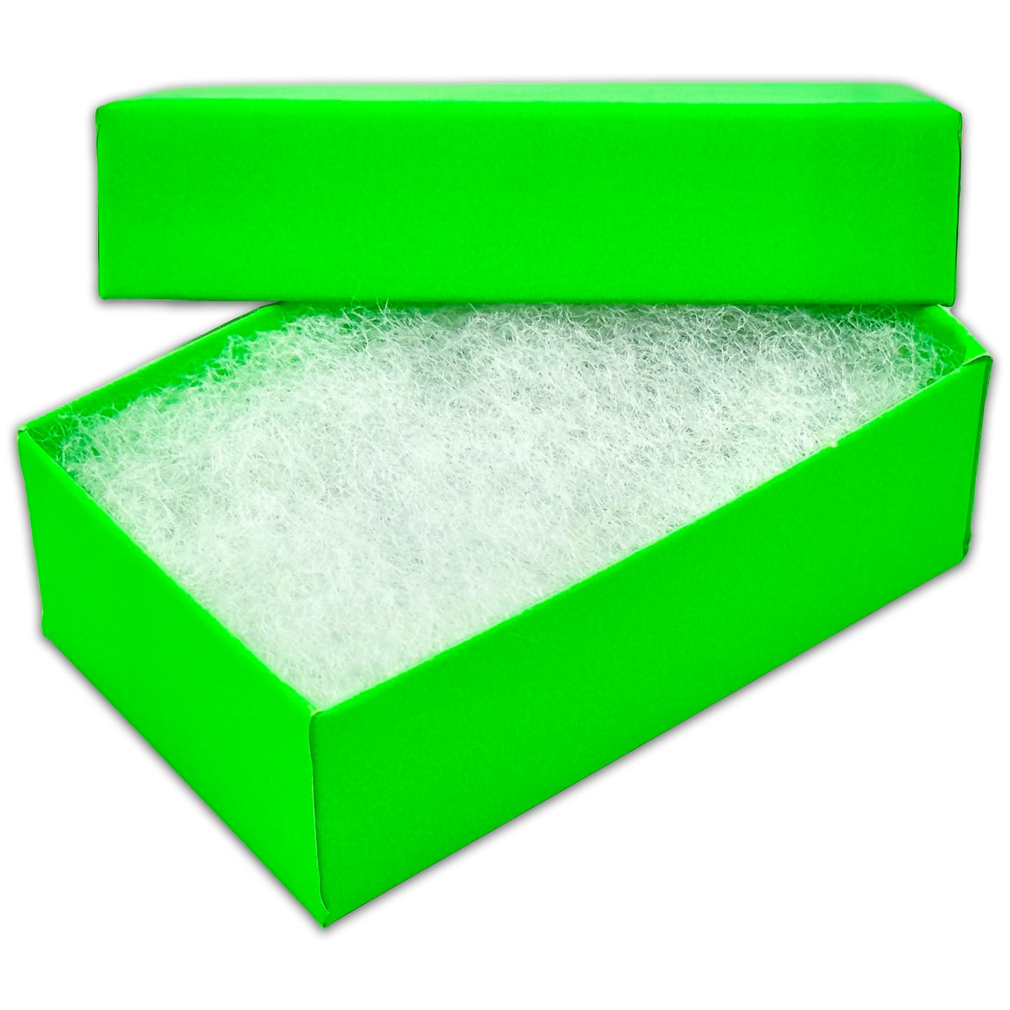 2 1/8" x 1 5/8" x 3/4" Neon Green Cotton Filled Paper Box