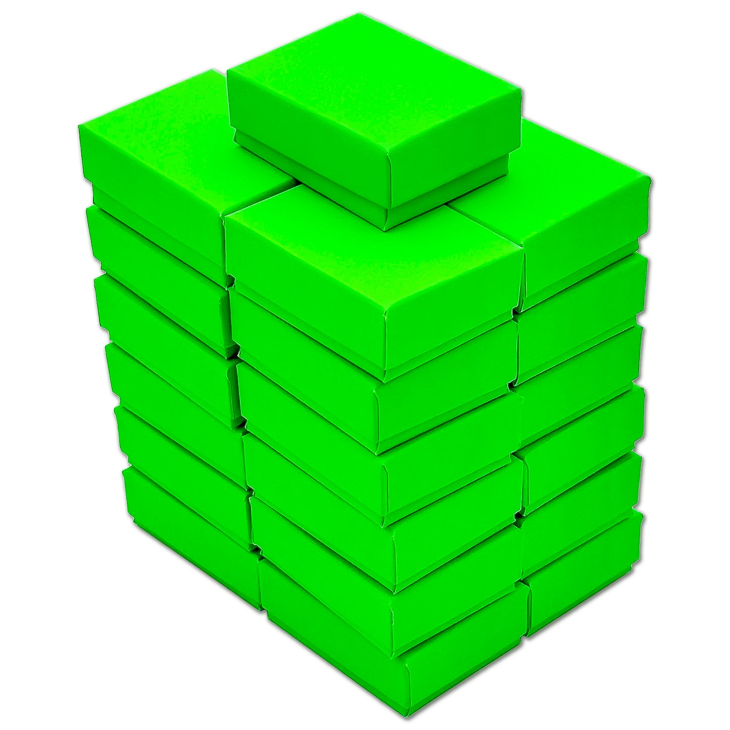 2 1/8" x 1 5/8" x 3/4" Neon Green Cotton Filled Paper Box