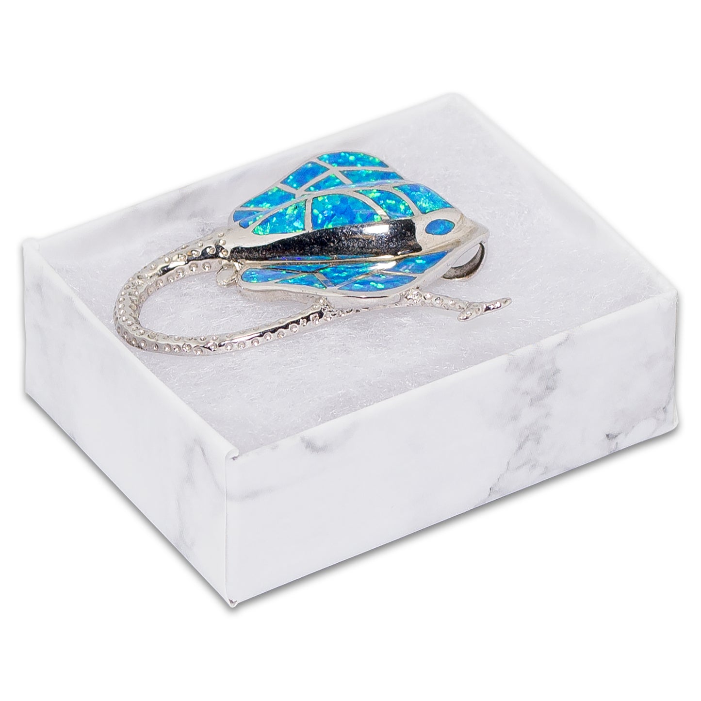 2 1/8" x 1 5/8" x 3/4" Marble White Cotton Filled Paper Box