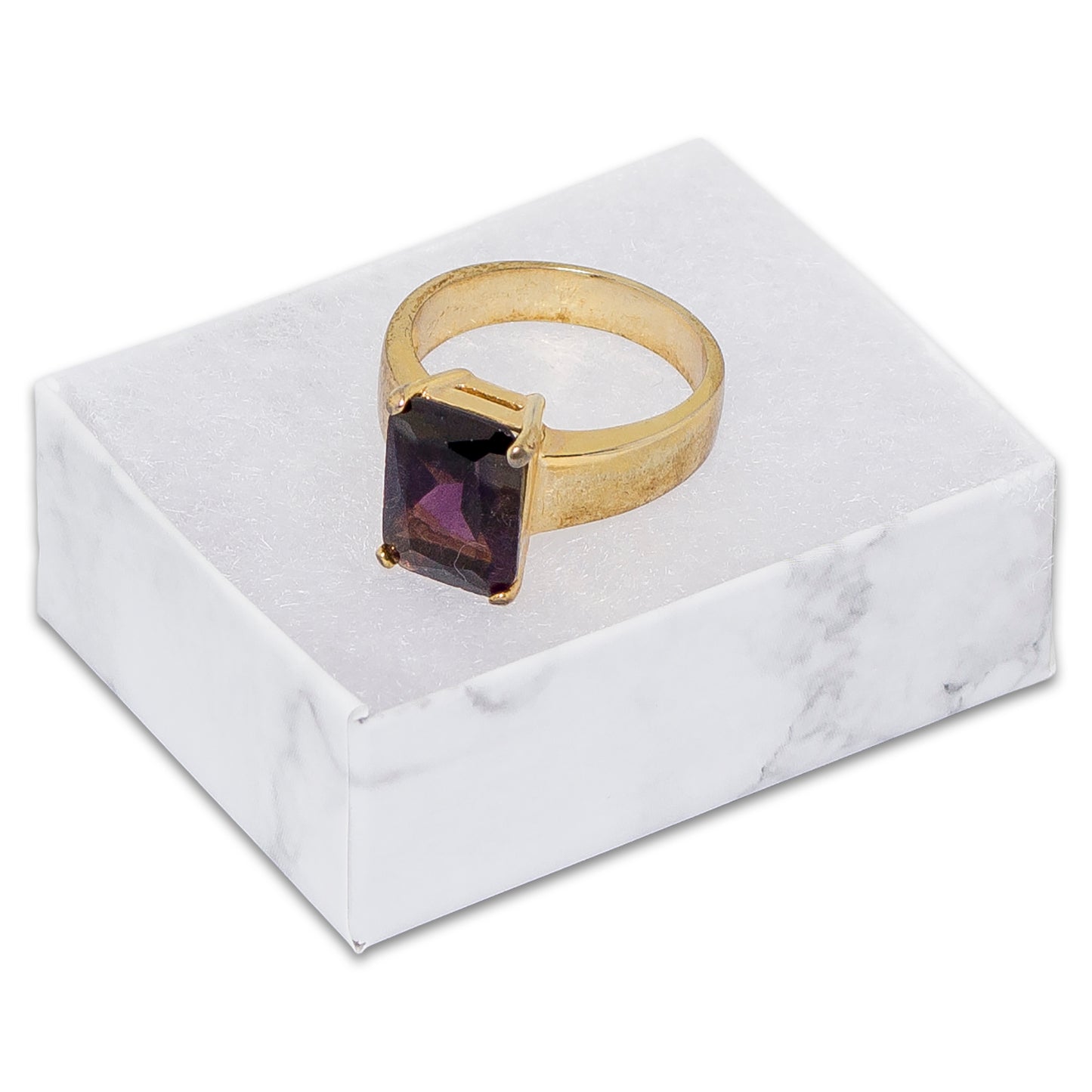 2 1/8" x 1 5/8" x 3/4" Marble White Cotton Filled Paper Box