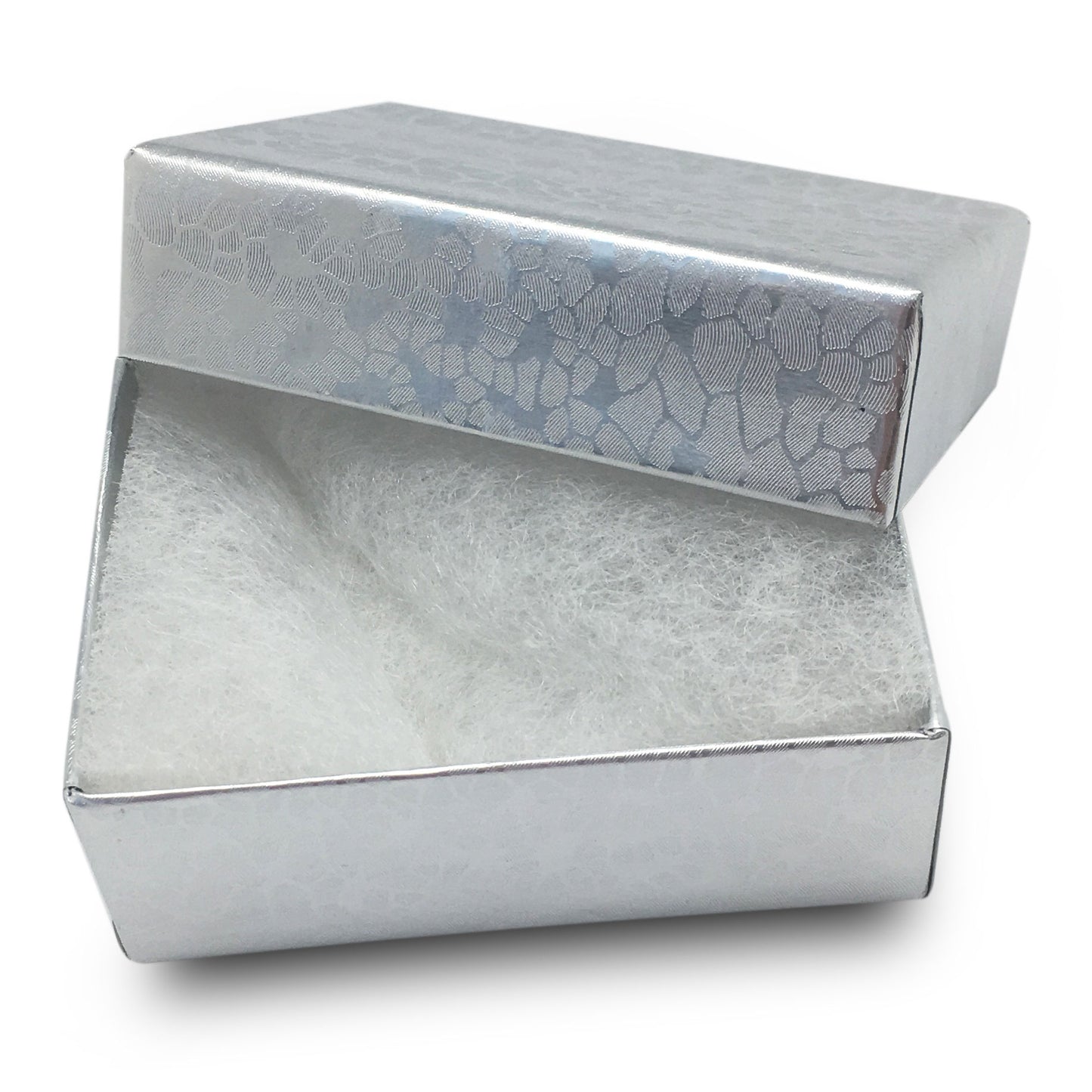2 1/8"W x 1 5/8"D x 3/4"H Silver Cotton Filled Box