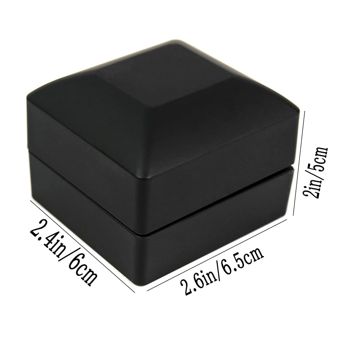 2 1/2" x 2 1/4" Matte Black Plastic Ring Jewelry Box with LED Light