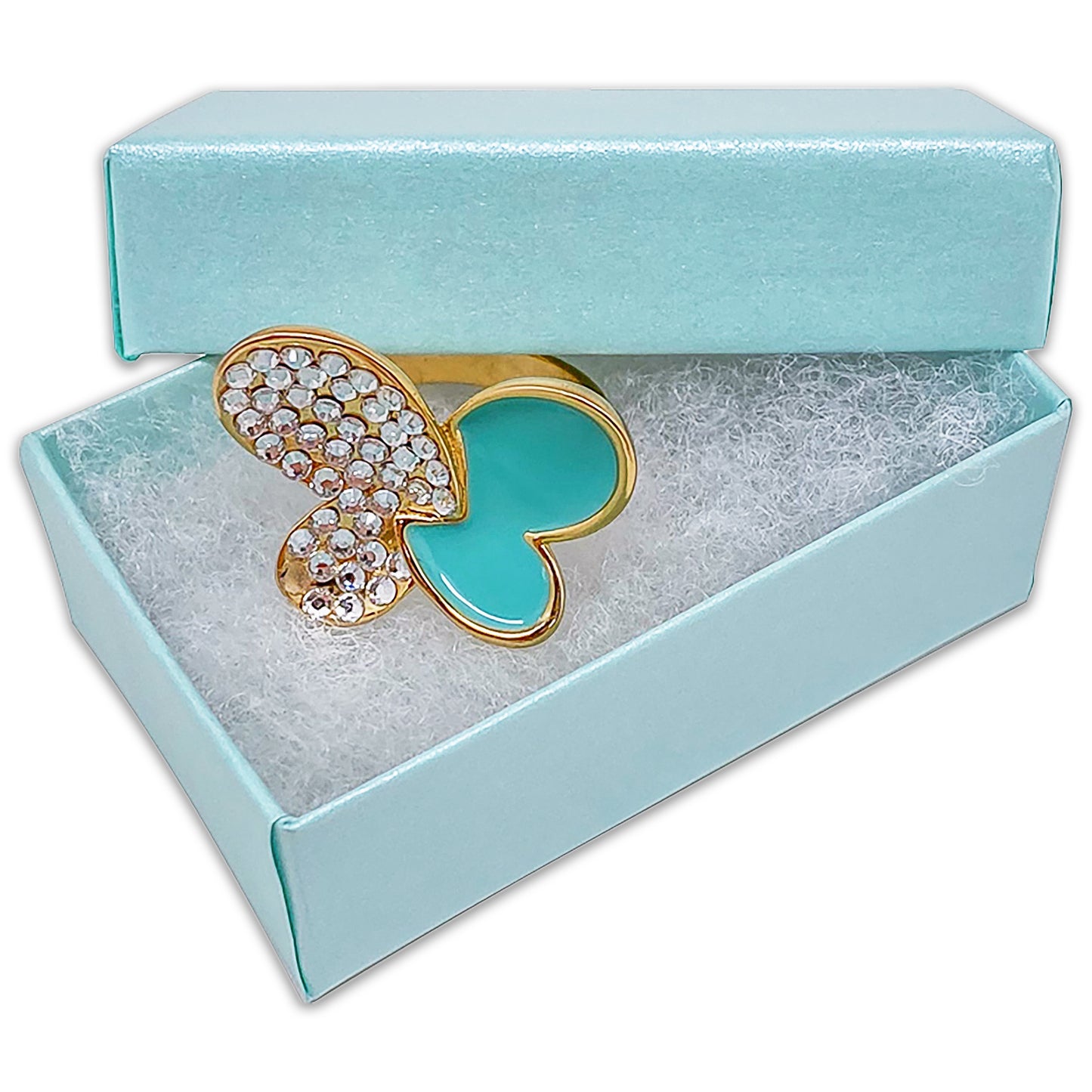 2 5/8" x 1 5/8" x 1" Light Pearl Teal Cotton Filled Paper Box