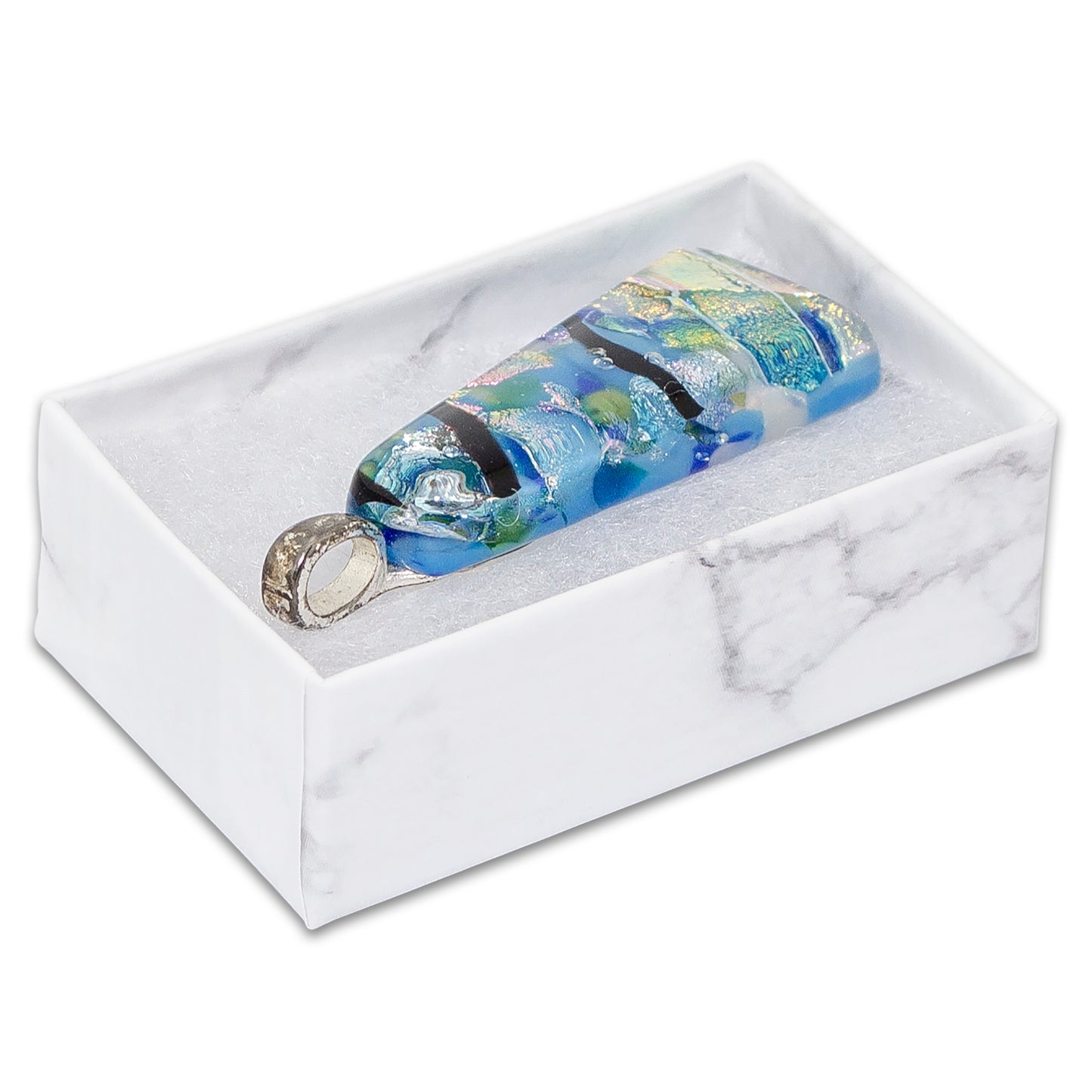 2 5/8" x 1 5/8" x 1" Marble White Cotton Filled Paper Box