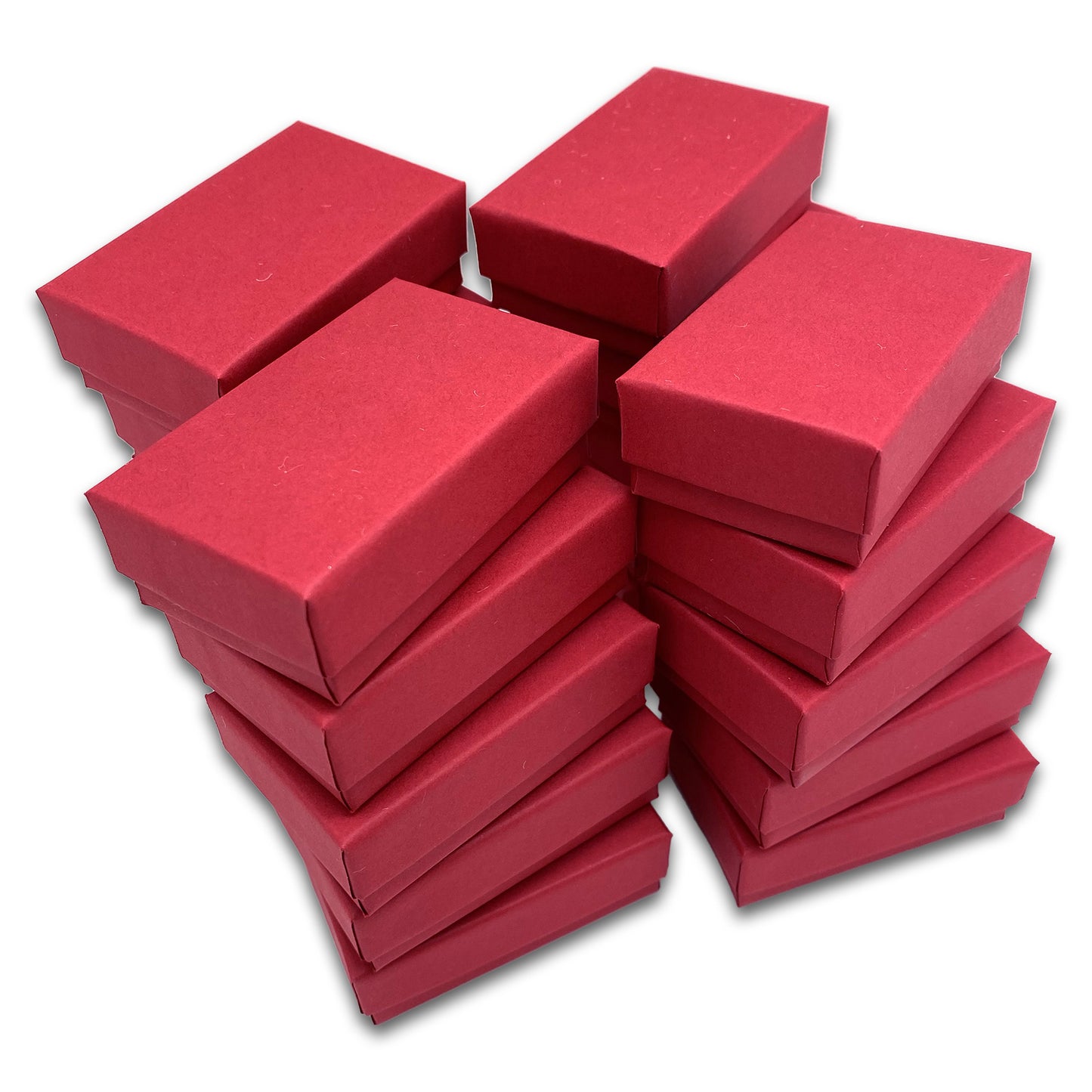 2 5/8" x 1 5/8" x 1" Matte Red Cotton Filled Paper Box