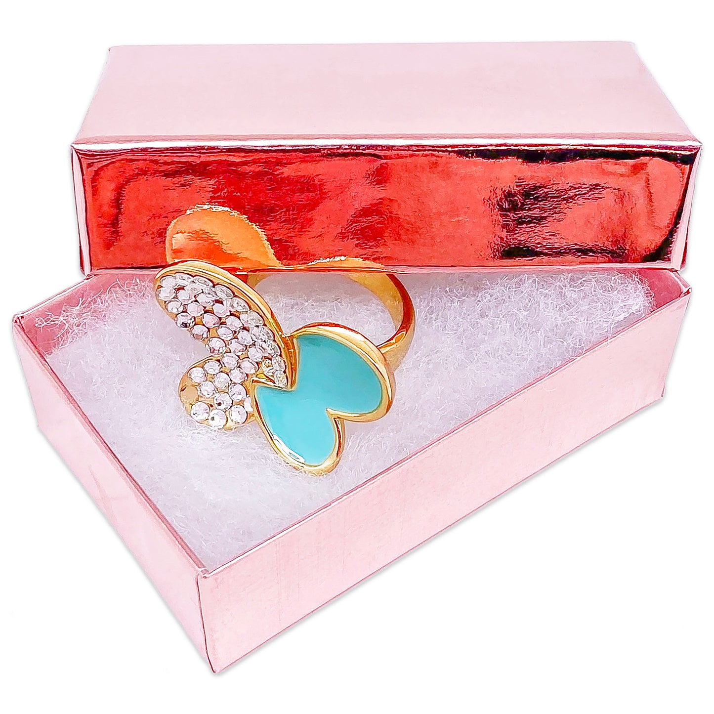 2 5/8" x 1 5/8" x 1" Metallic Rose Gold Cotton Filled Paper Box