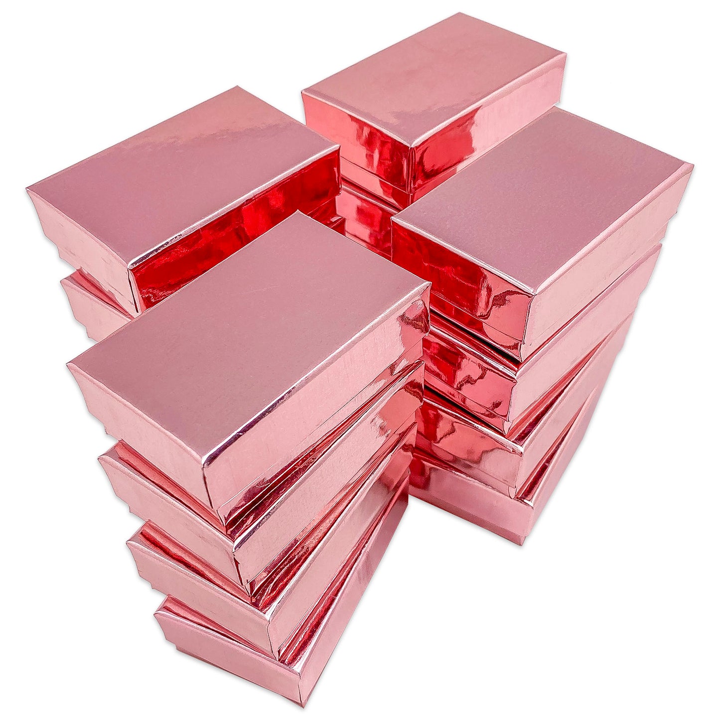 2 5/8" x 1 5/8" x 1" Metallic Rose Gold Cotton Filled Paper Box