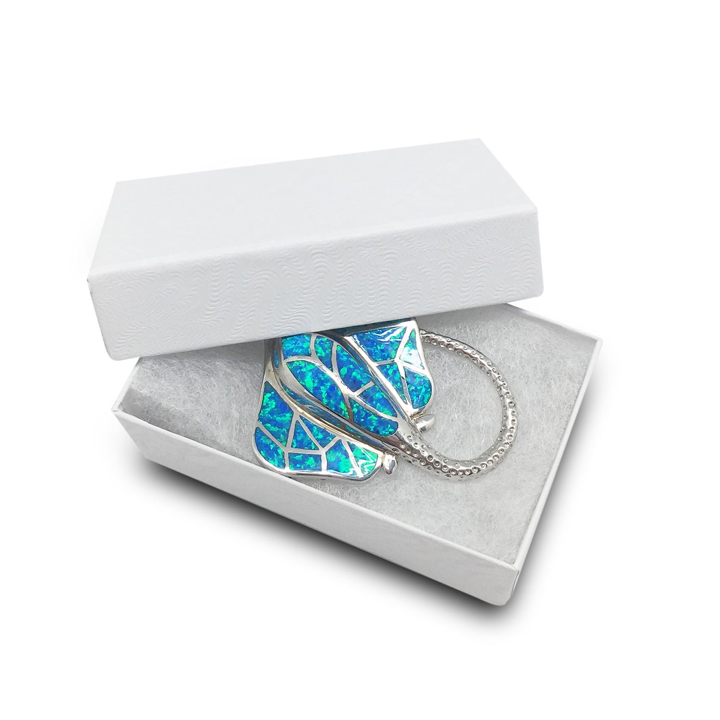 2 5/8" x 1 1/2" x 1" White Swirl Cotton Filled Paper Box