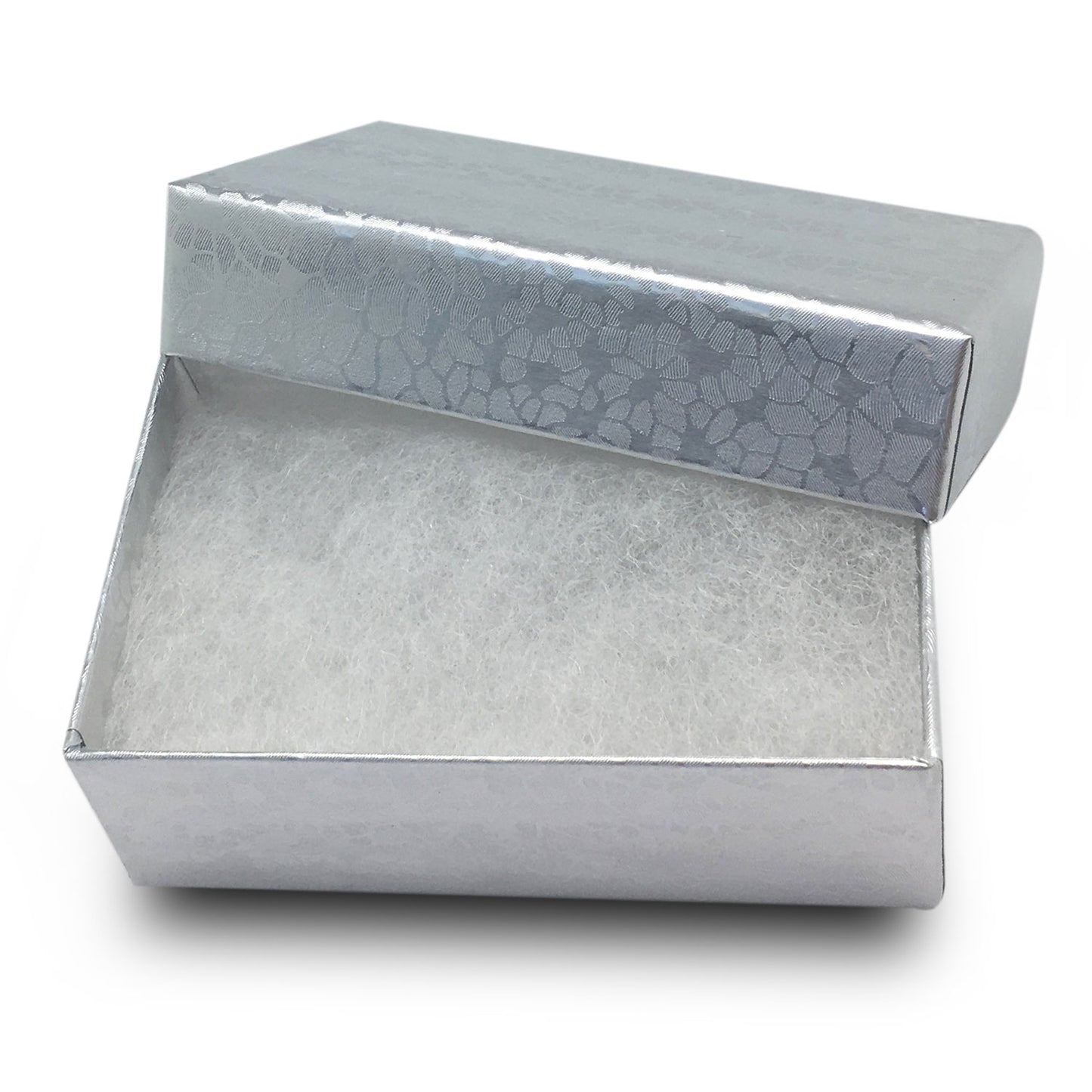 2 5/8"W x 1 1/2"D x 1"H Silver Cotton Filled Box