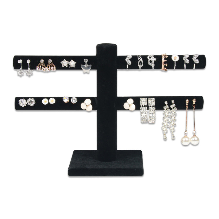 2 Tier Black Velvet Earring and Ring Jewelry Display