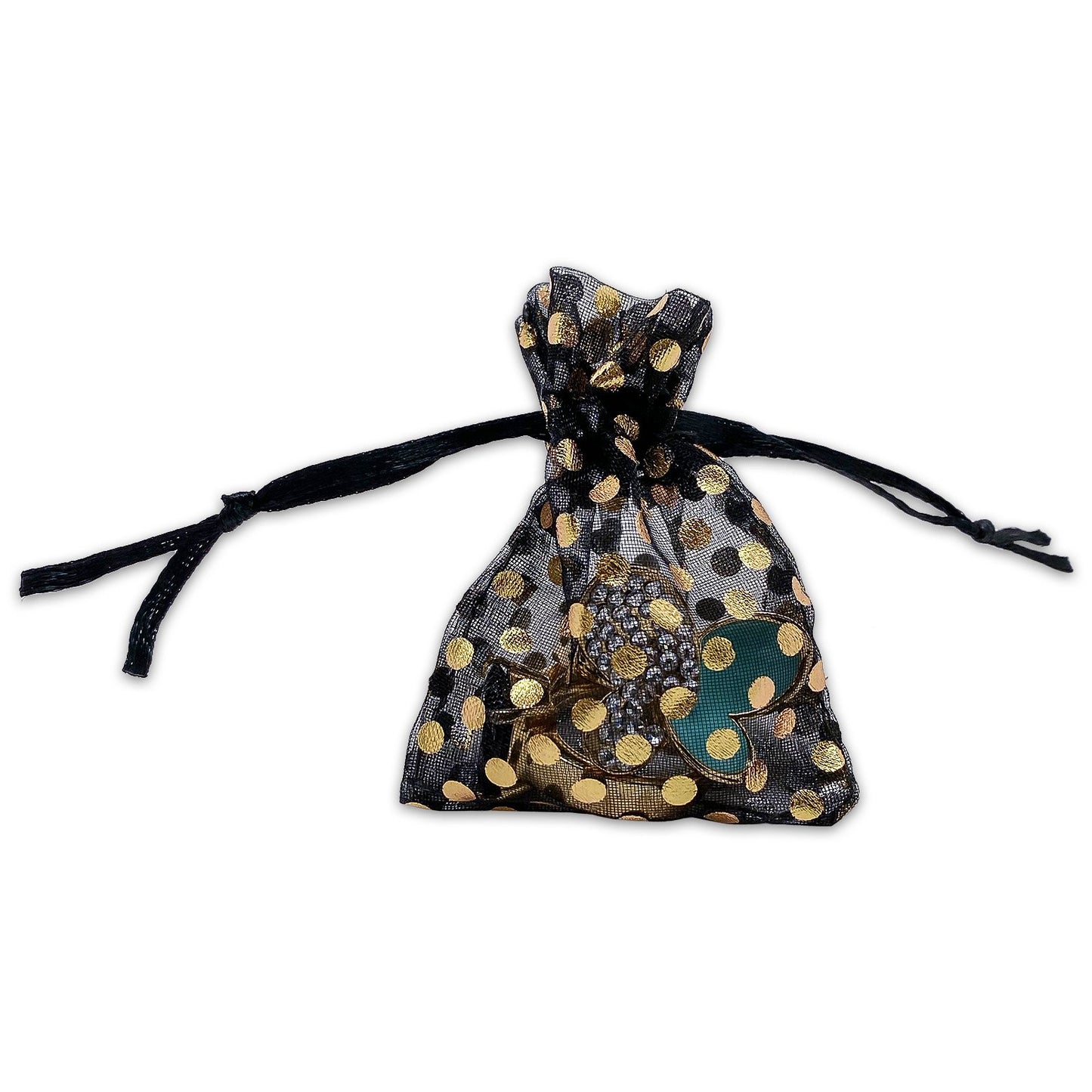 Black with Gold Polka Dot Organza Drawstring Pouch Gift Bags